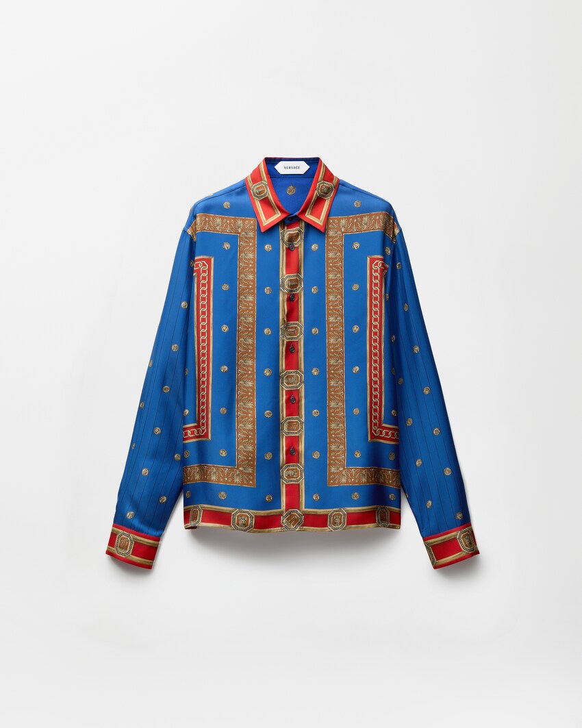 Printed Silk Twill Regular Shirt Blue+Red 1