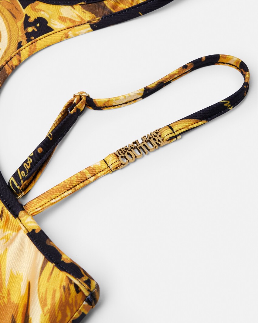 Printed Off-Shoulder Bodysuit Black+Gold 2