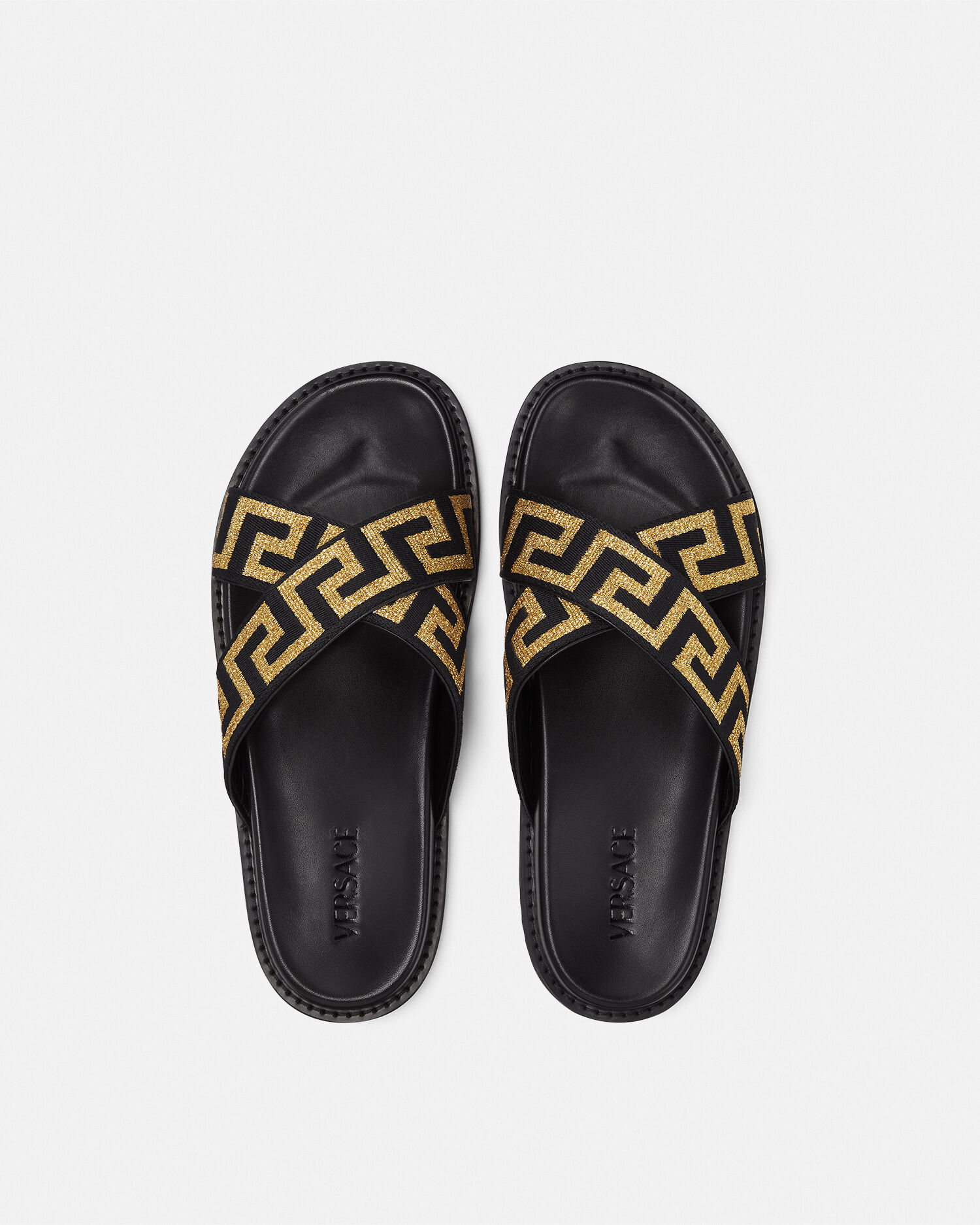 Jacquard Nappa Sandals Black | VERSACE US