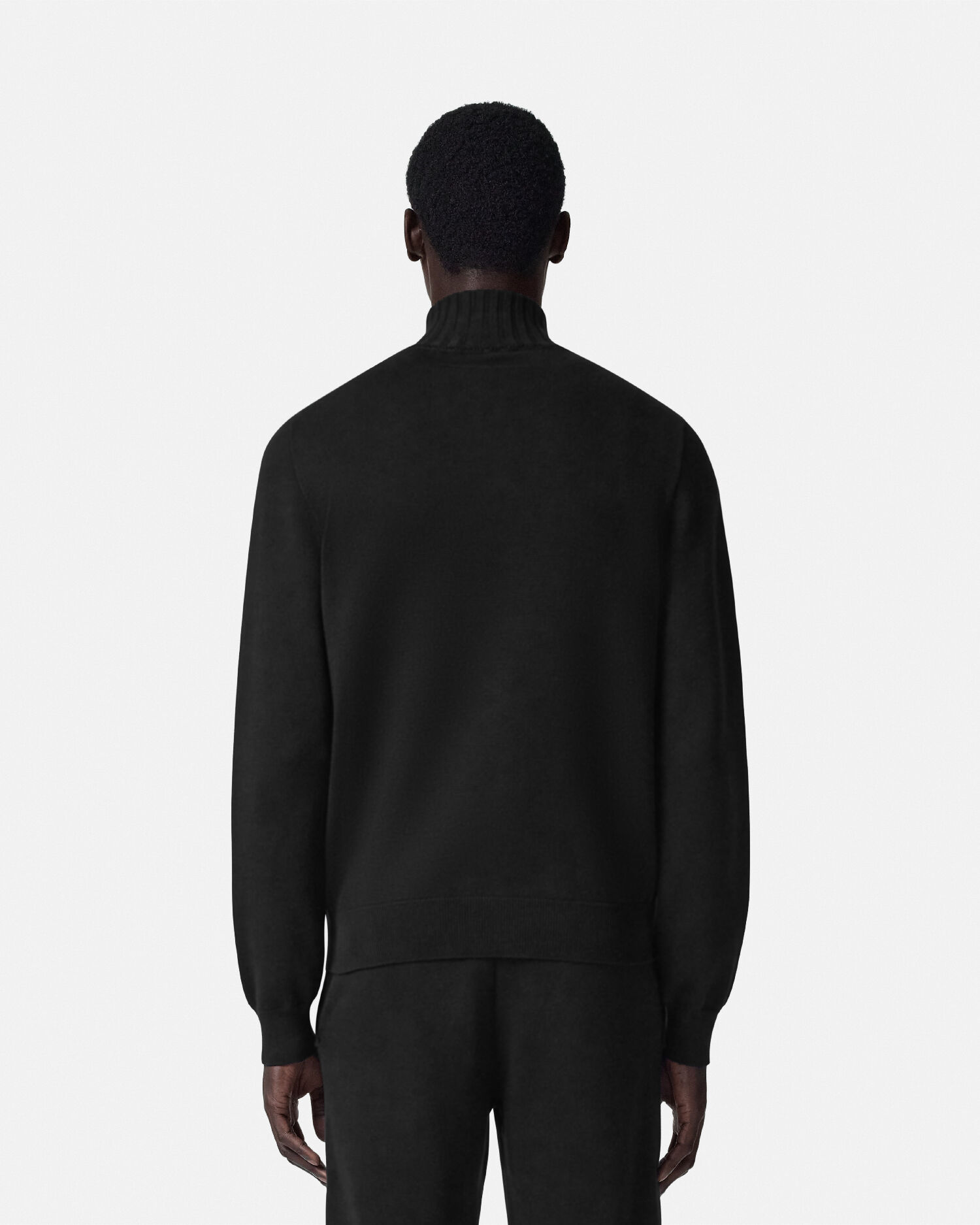 Cashmere-Cotton Knit Zip Sweater Black | VERSACE
