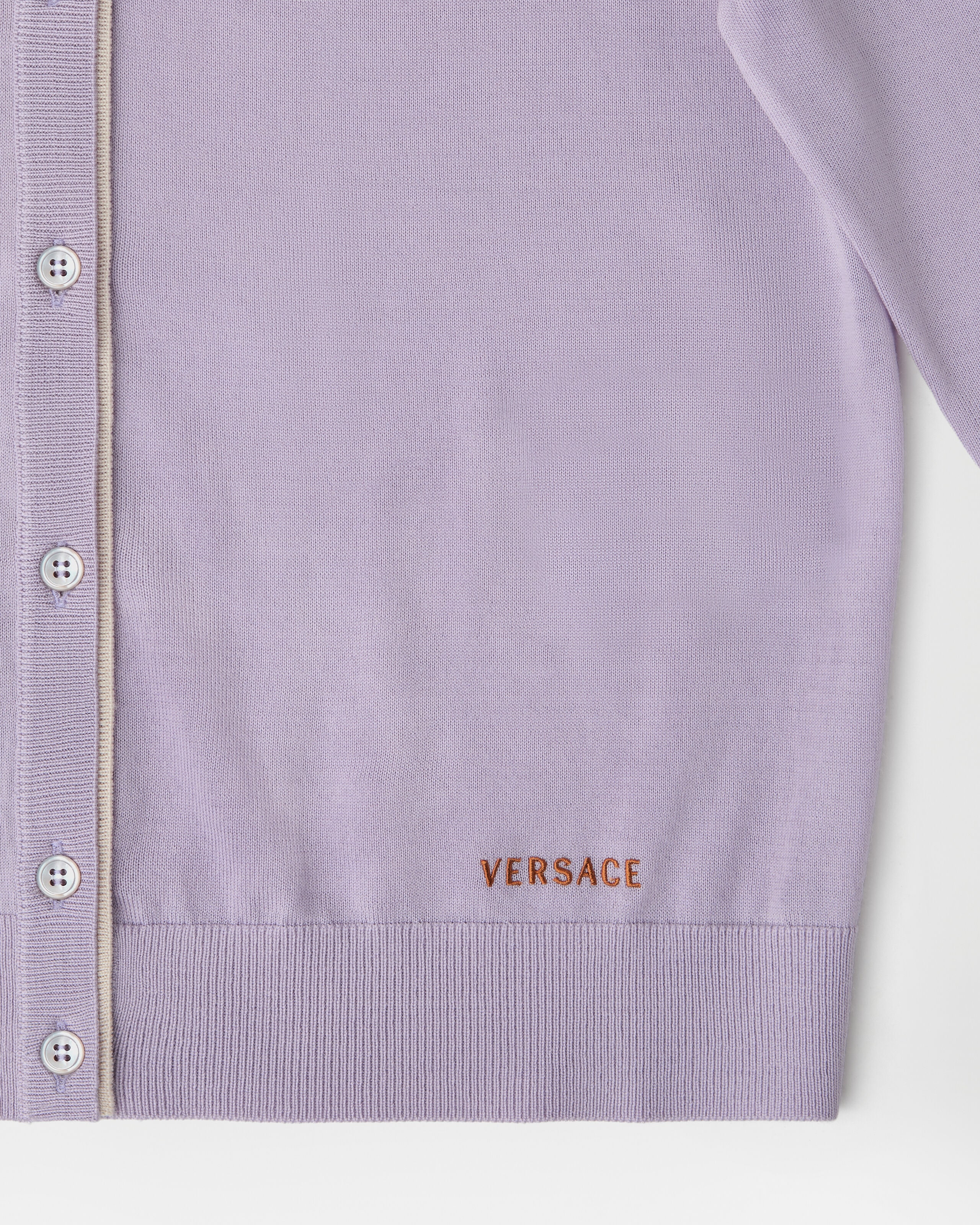 Embroidered Wool Knit Cardigan Purple | VERSACE