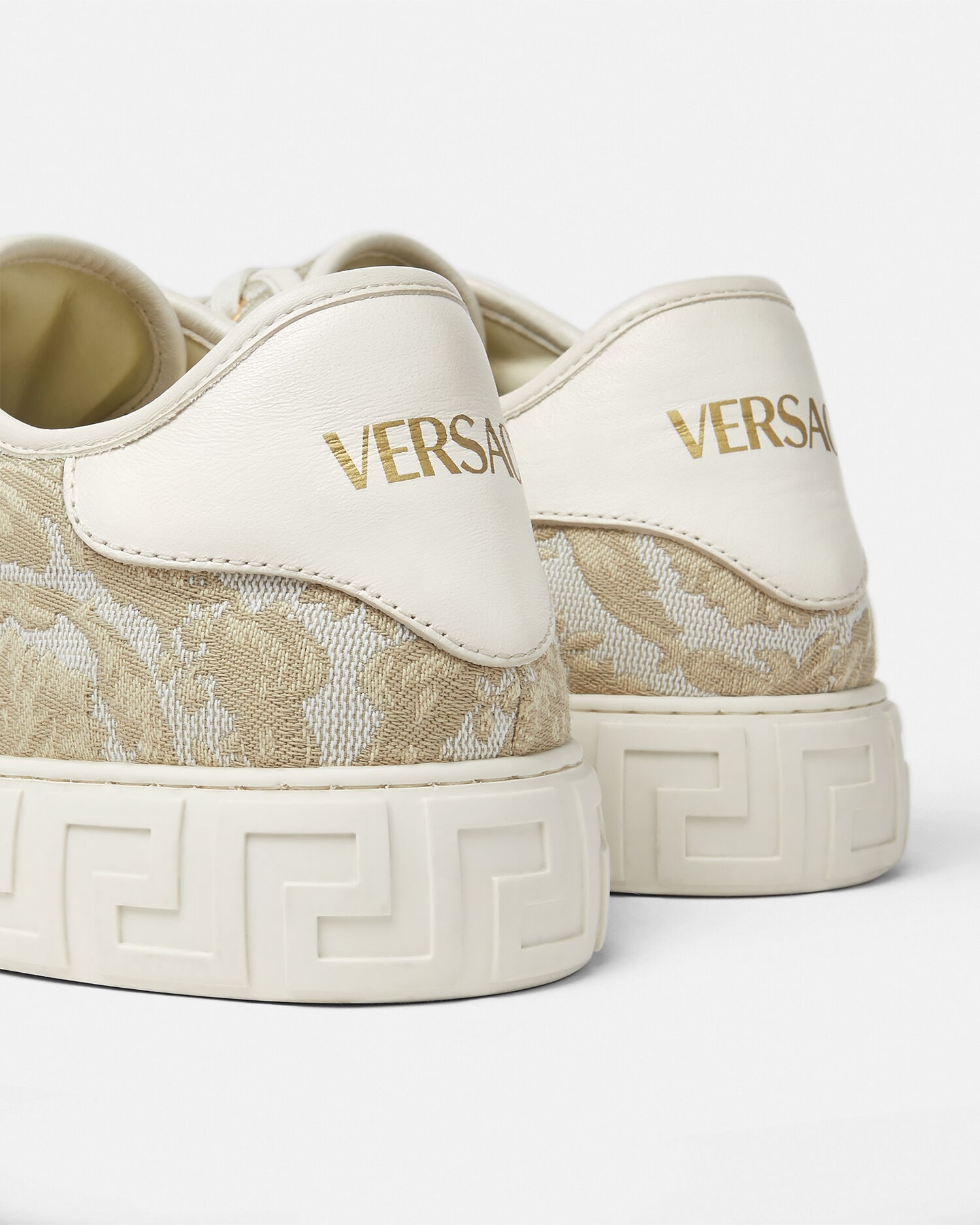 Greca Jacquard Canvas Sneakers Beige,Print | VERSACE ZA