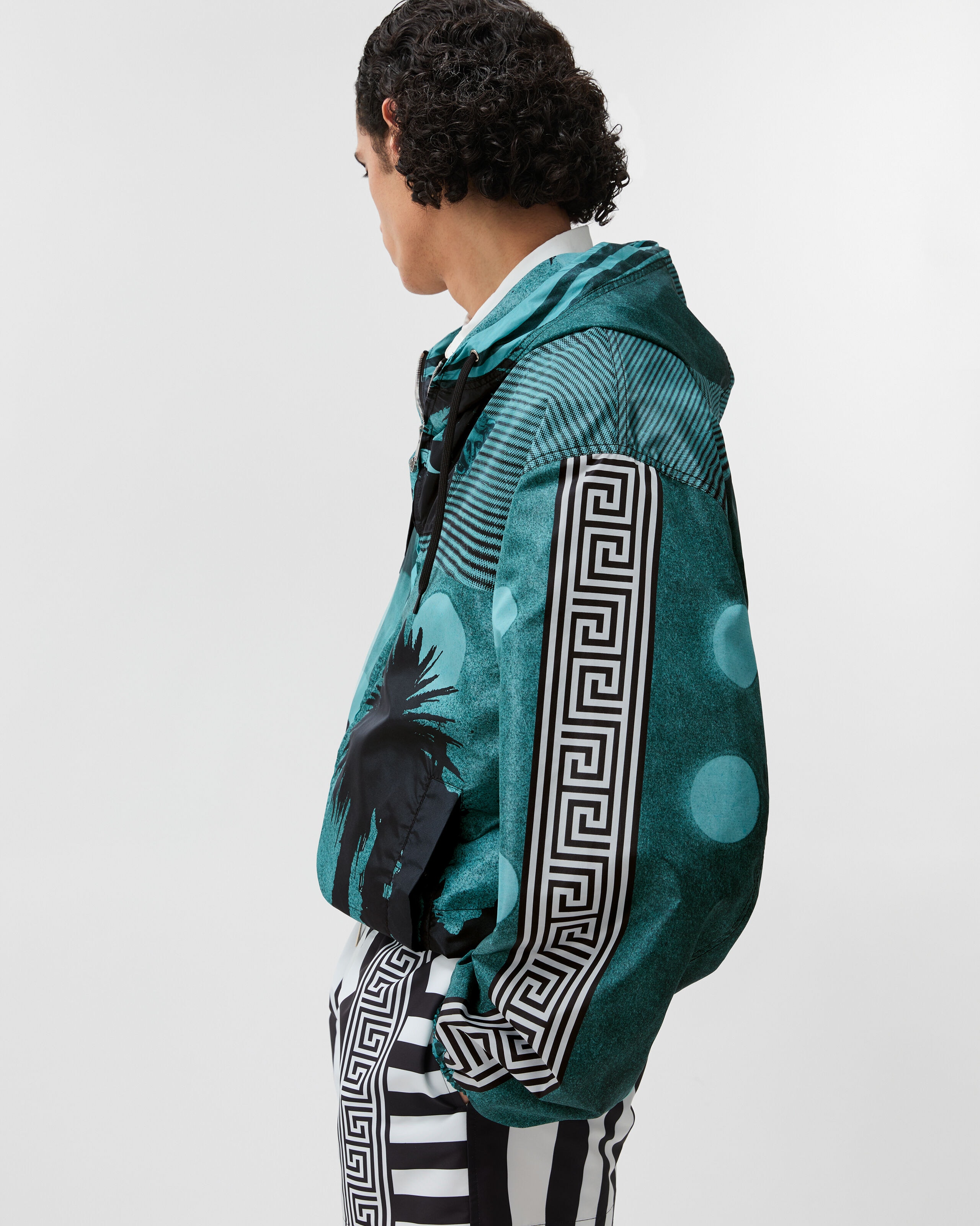 Printed Nylon Windbreaker Blue | VERSACE US