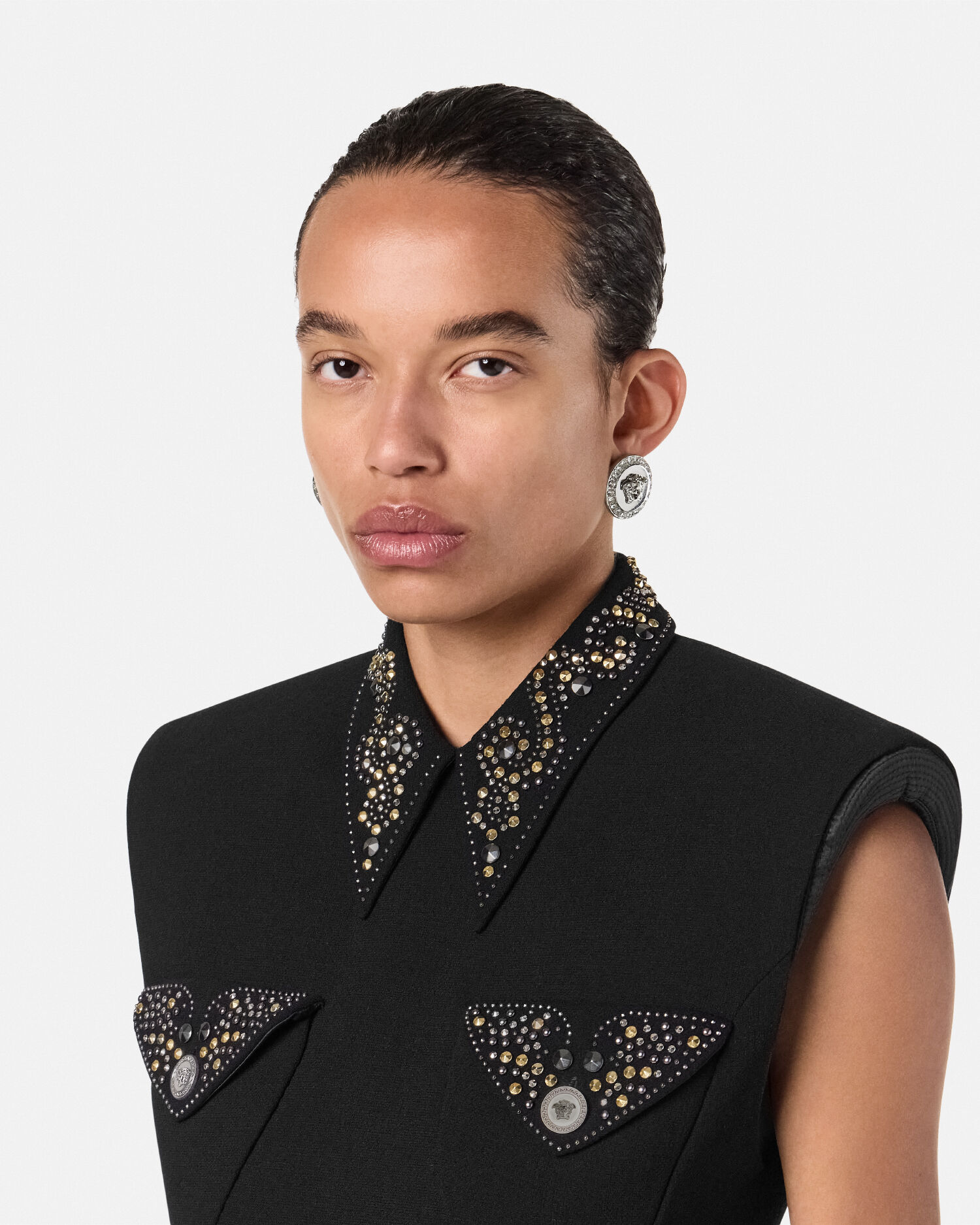 Medusa Crystal Earrings Silver | VERSACE US
