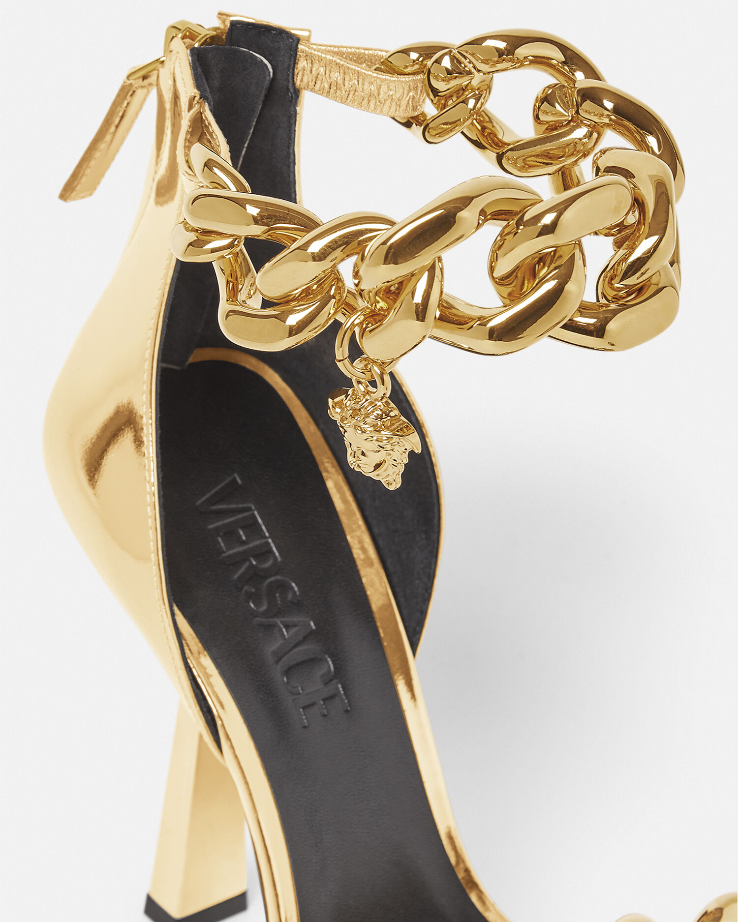 Medusa Metallic Chain Sandals Gold VERSACE IN