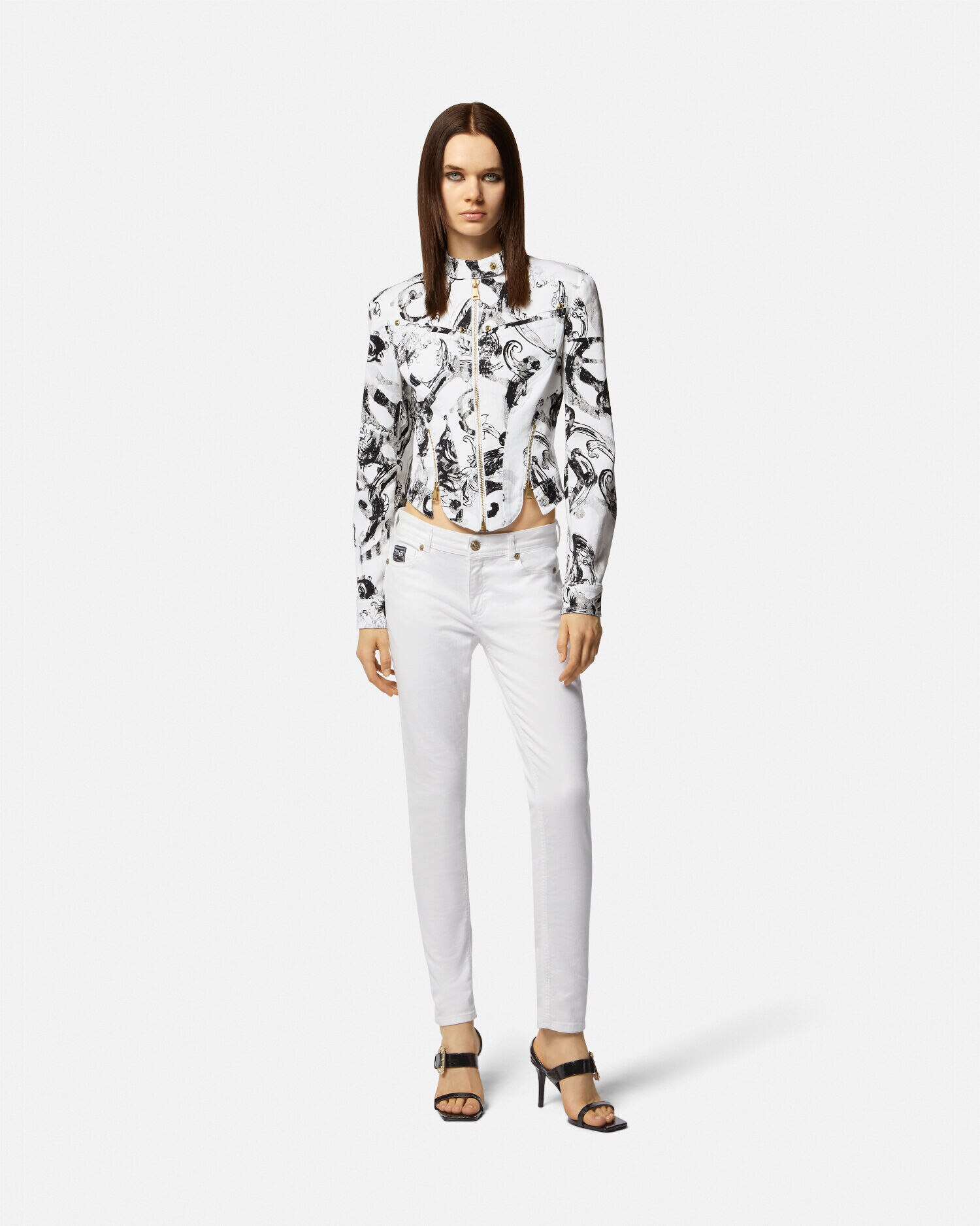 Watercolor Couture Denim Biker Jacket