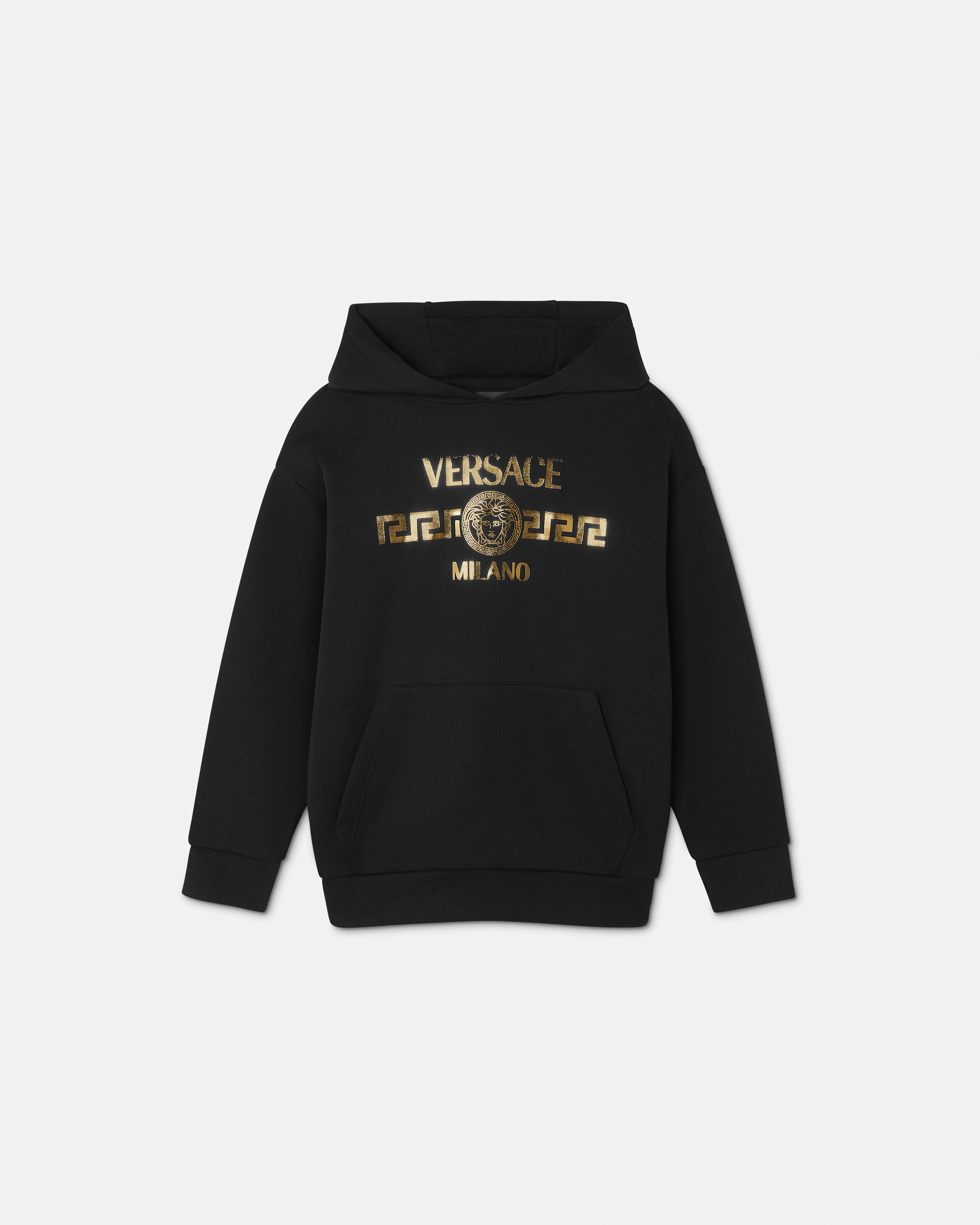 VERSACE ブラック ロゴ パーカー Versace - Logo-Embroidered Cotton-Jersey Hoodie - Black Versace