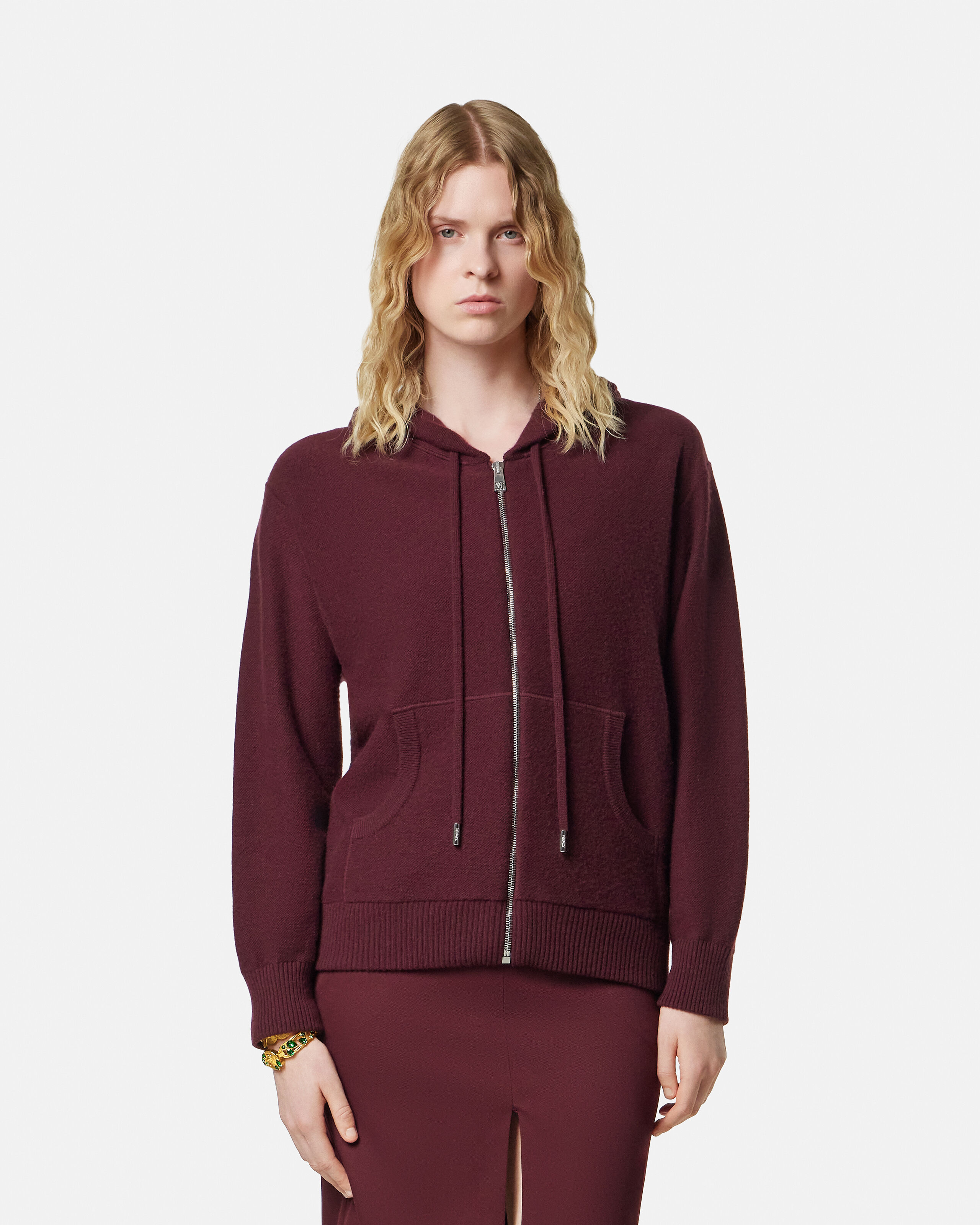 COMFORTABLE REASON ニット タム Cashmere-Wool Knit Zip Hoodie Burgundy | VERSACE US