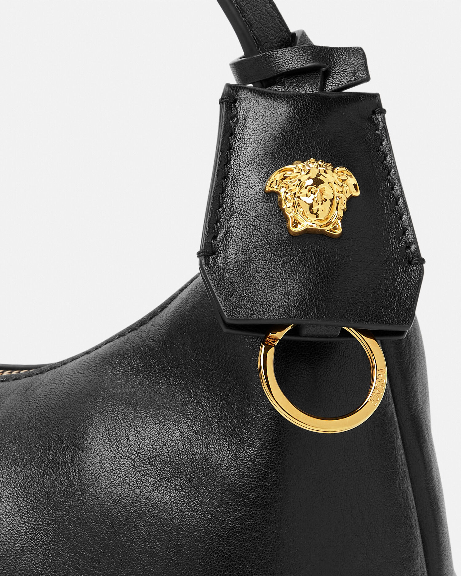 Versace Tag Nappa Hobo Bag Black,Gold | VERSACE US