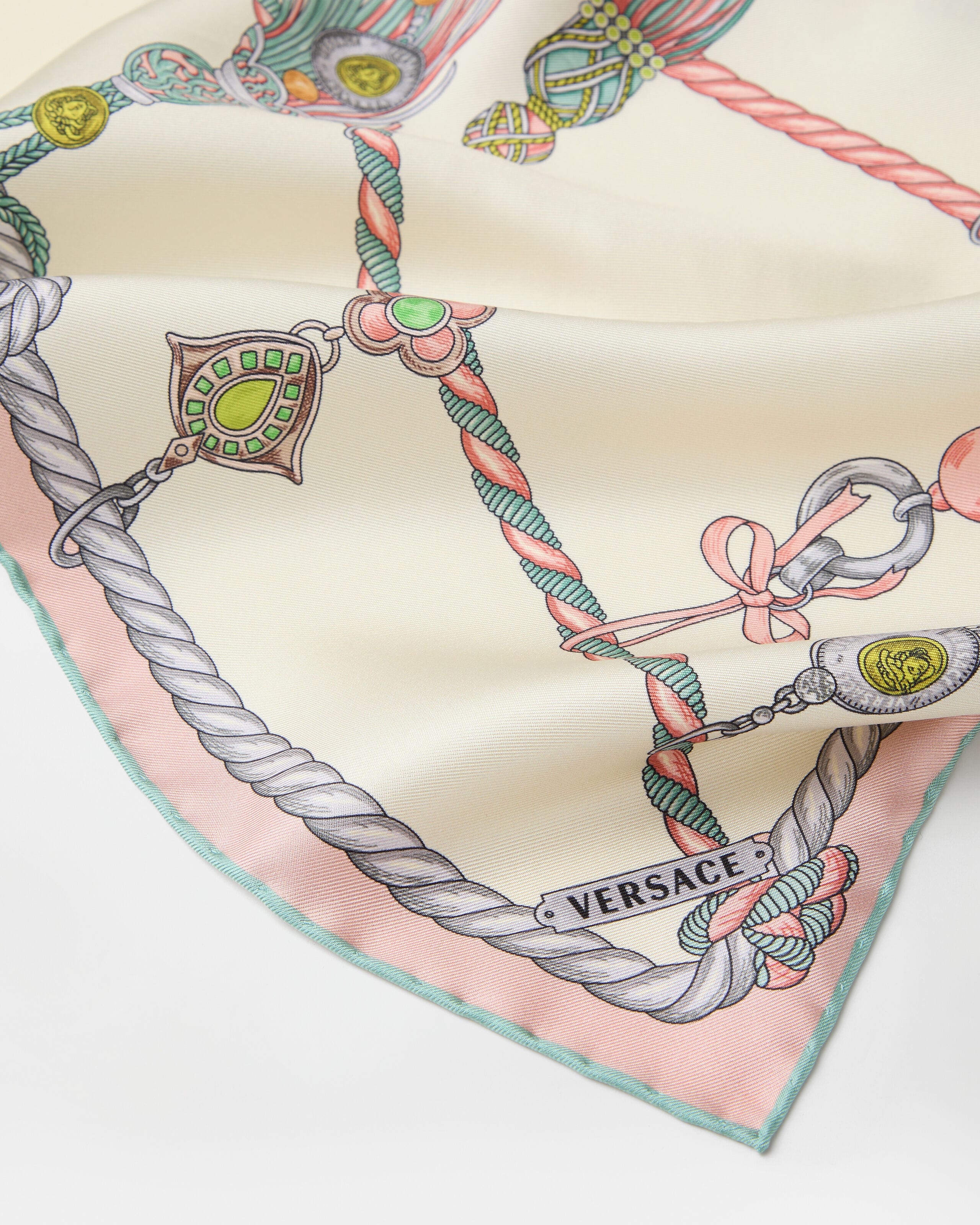 Printed Silk Twill Scarf 90 cm White,Print | VERSACE US
