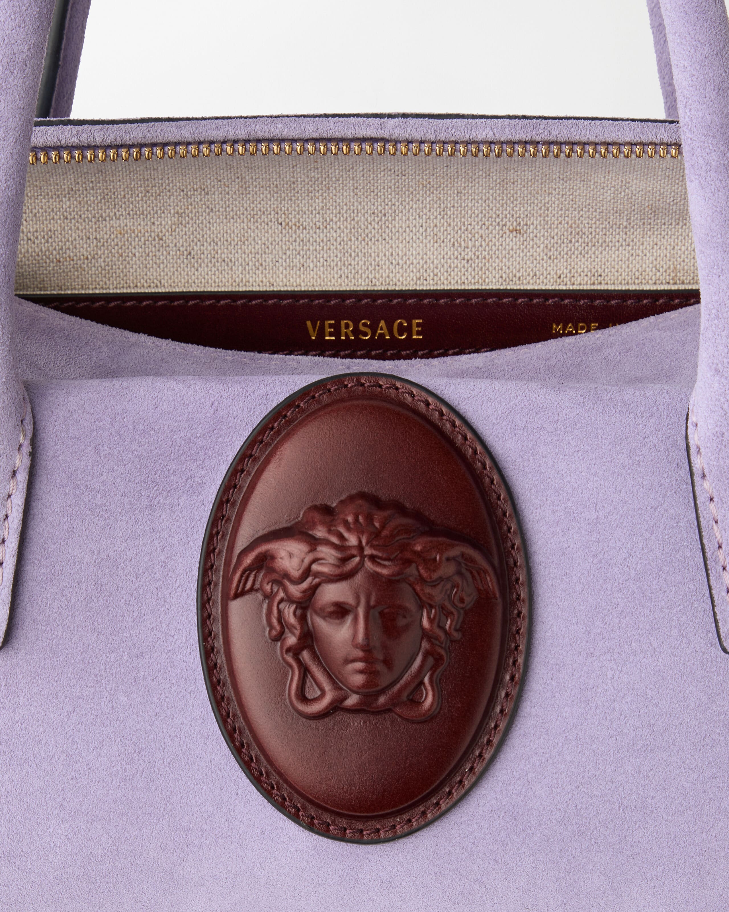 Roomy Small Suede Boston Bag Purple | VERSACE US
