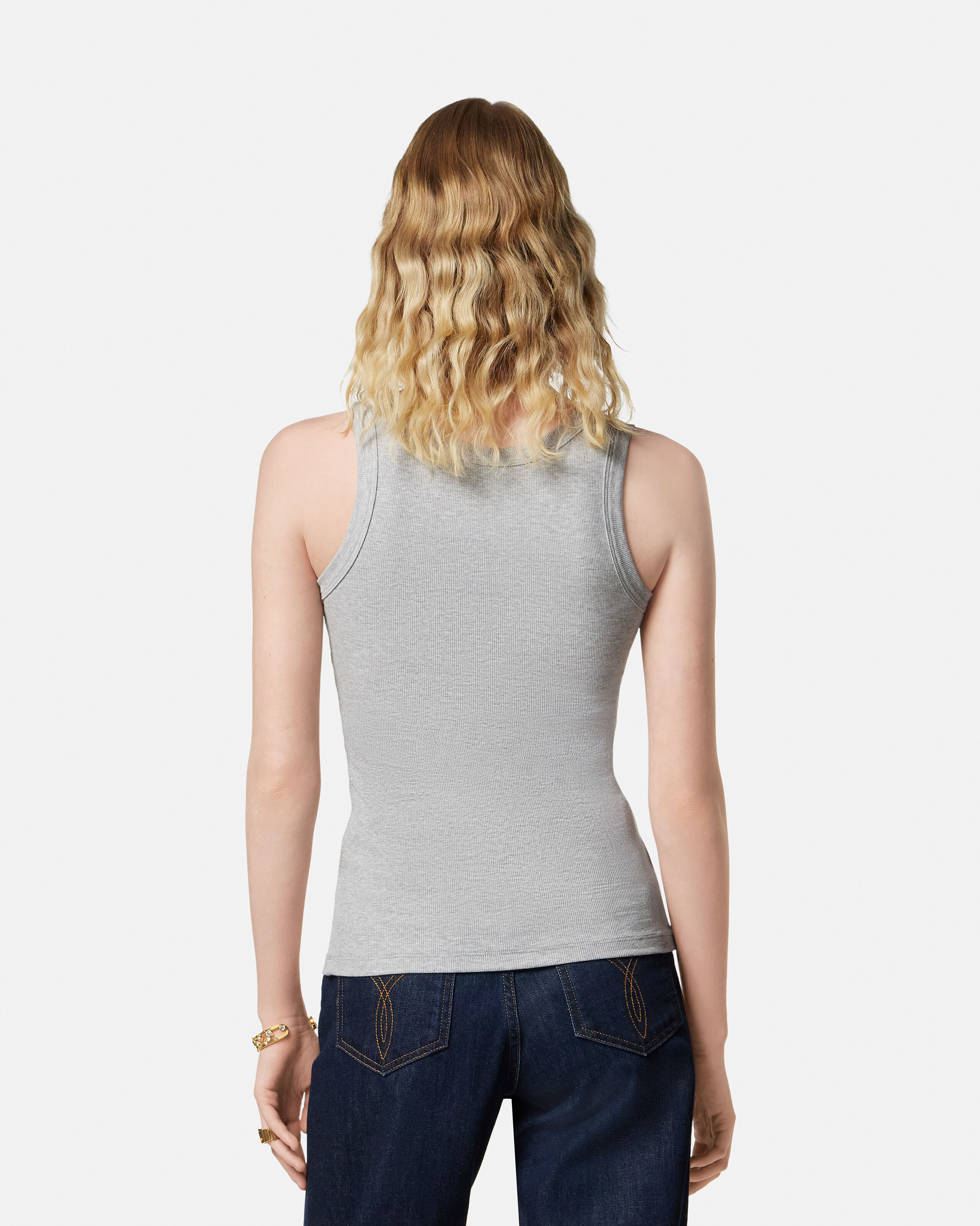 Ribbed Stretch Cotton Tank Top Gray | VERSACE US