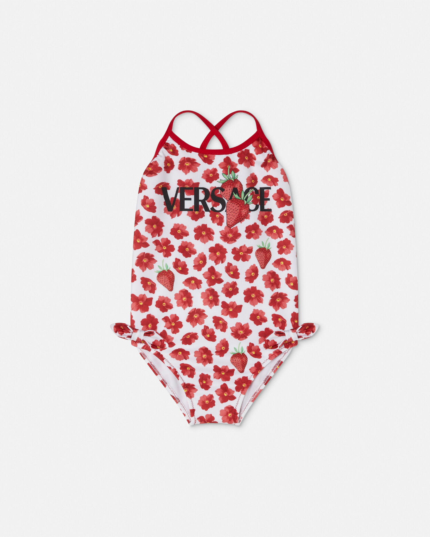 Strawberry Garden Kids Swimsuit Red White VERSACE US
