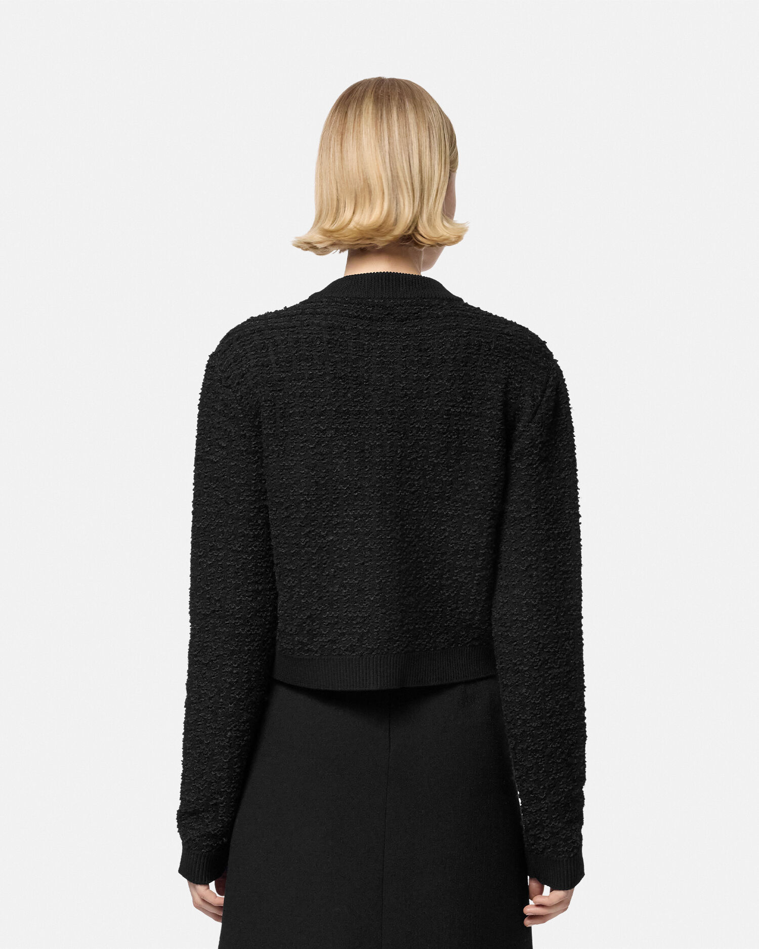 Tweed Knit Cardigan Jacket Black | VERSACE US