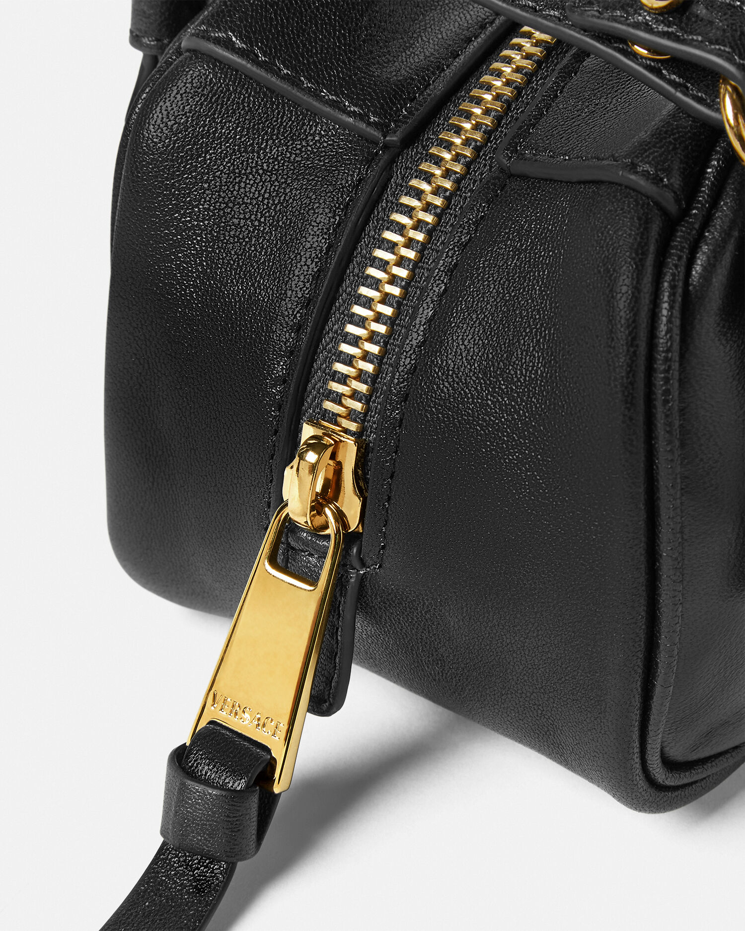 Versace Tag Nappa Bowling Mini Bag Black,Gold | VERSACE US