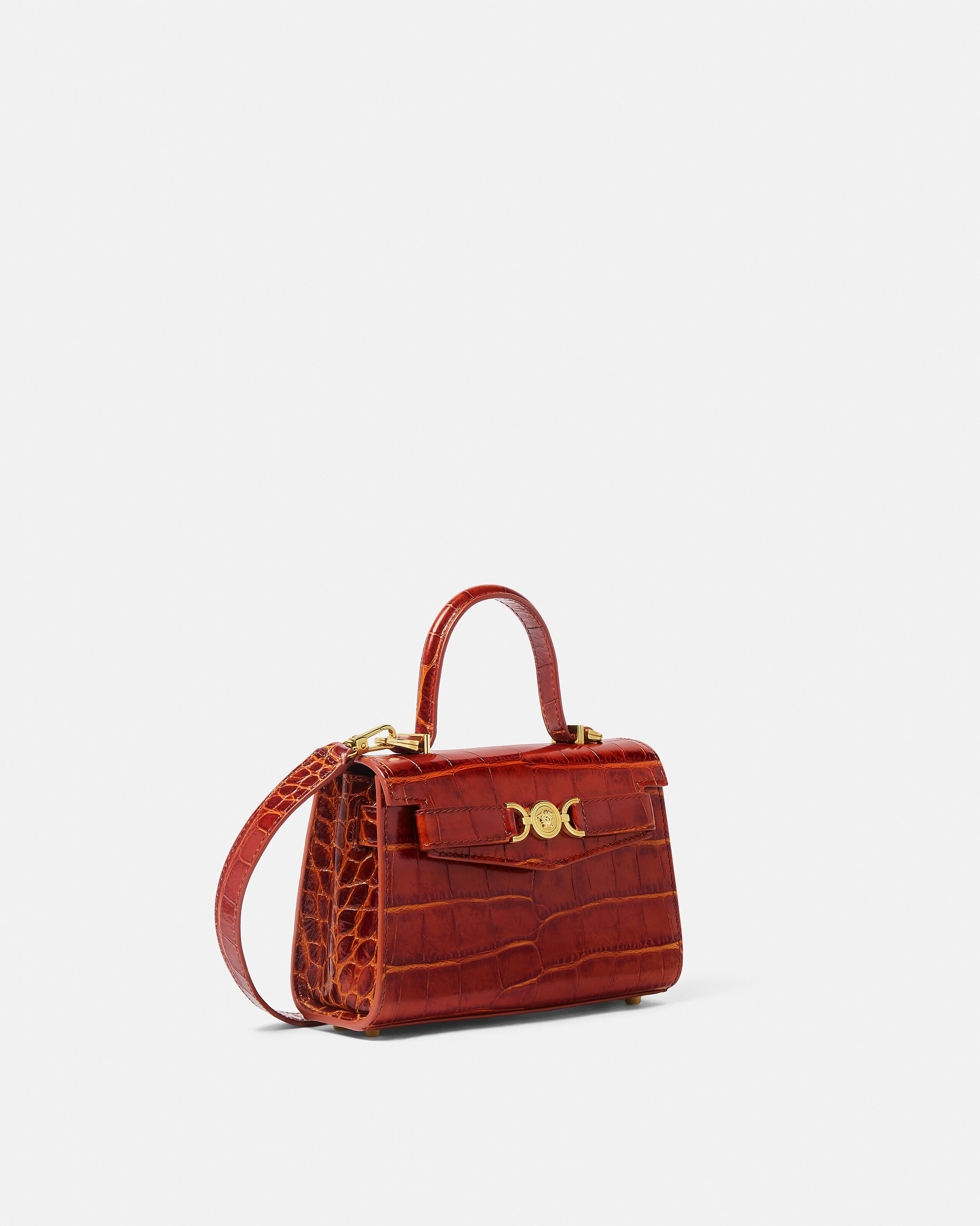 Medusa '95 Small Croc-Effect Top-Handle Brown | VERSACE US