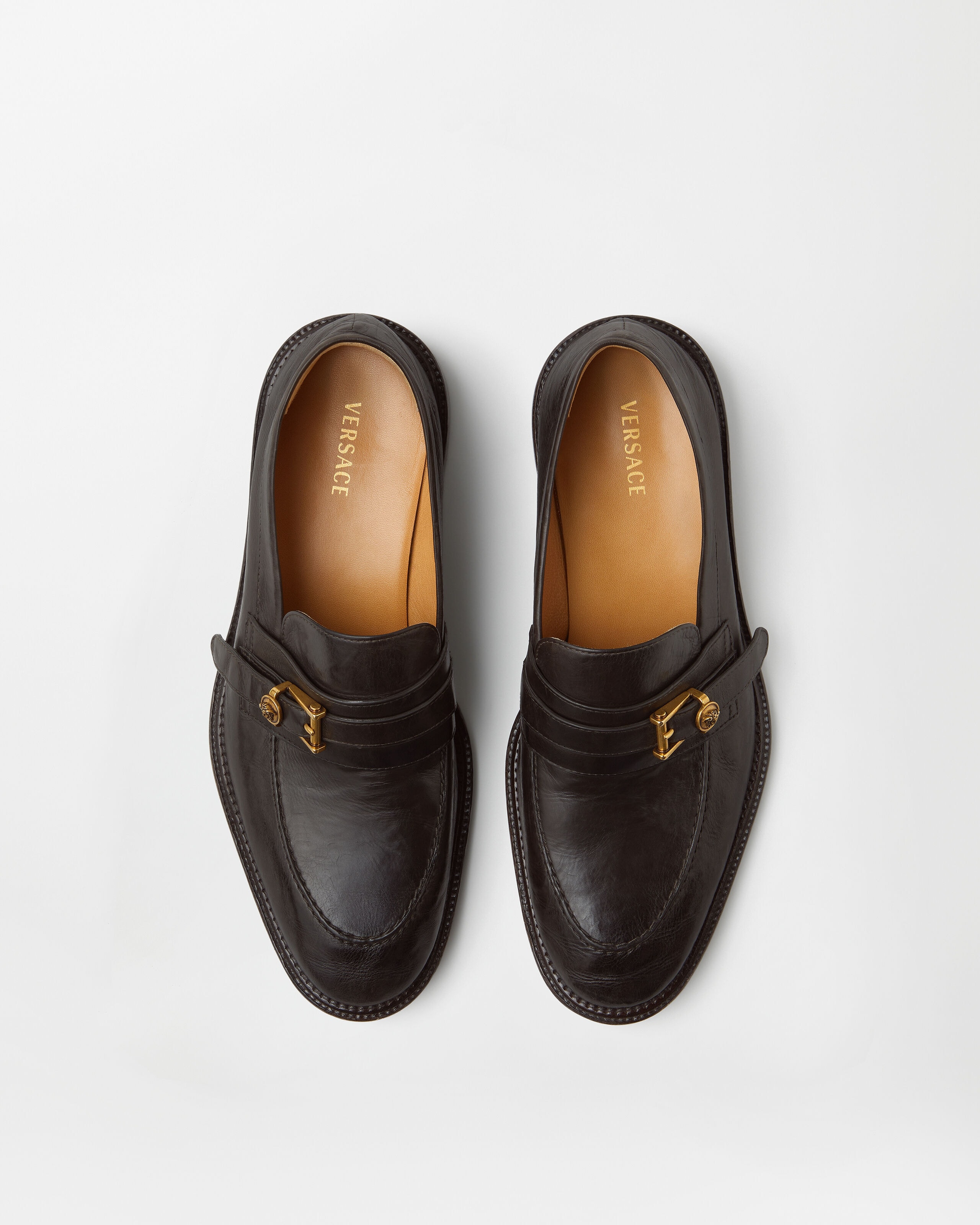 Primo Leather Loafers Brown,Gold | VERSACE