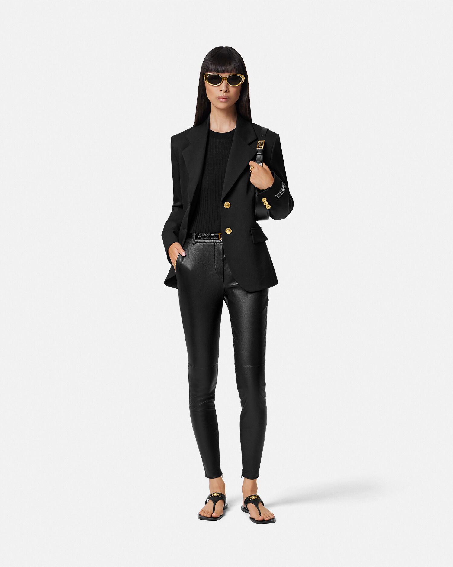 Slim Fit Leather Pants Black VERSACE US