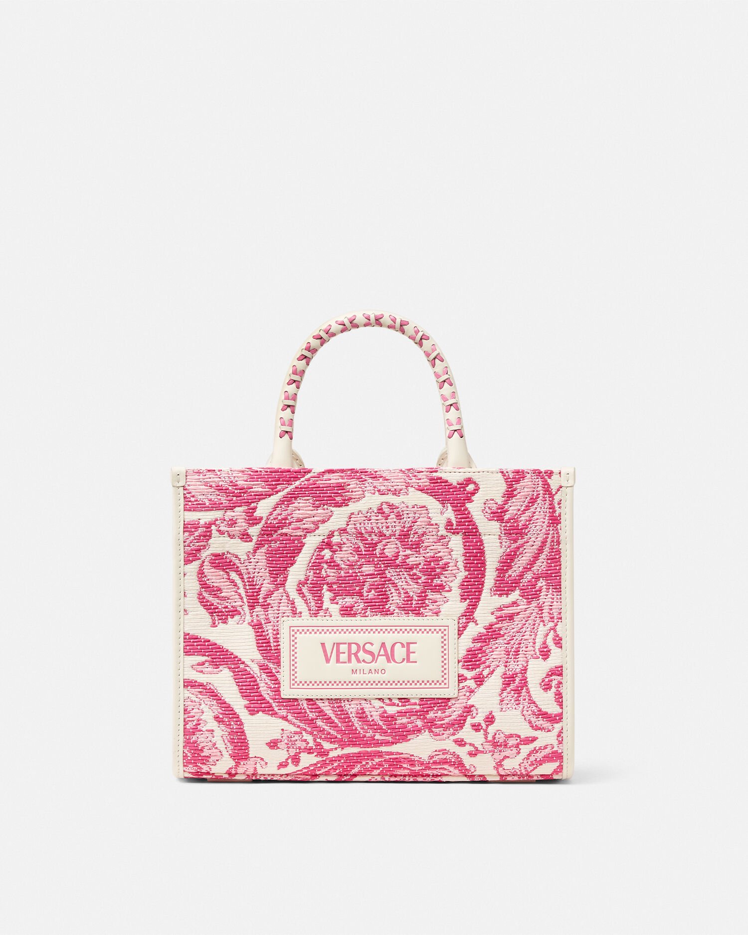 【美品】VERSACE アテナ トートバッグ Athena Small Raffia Tote Pink,White | VERSACE US