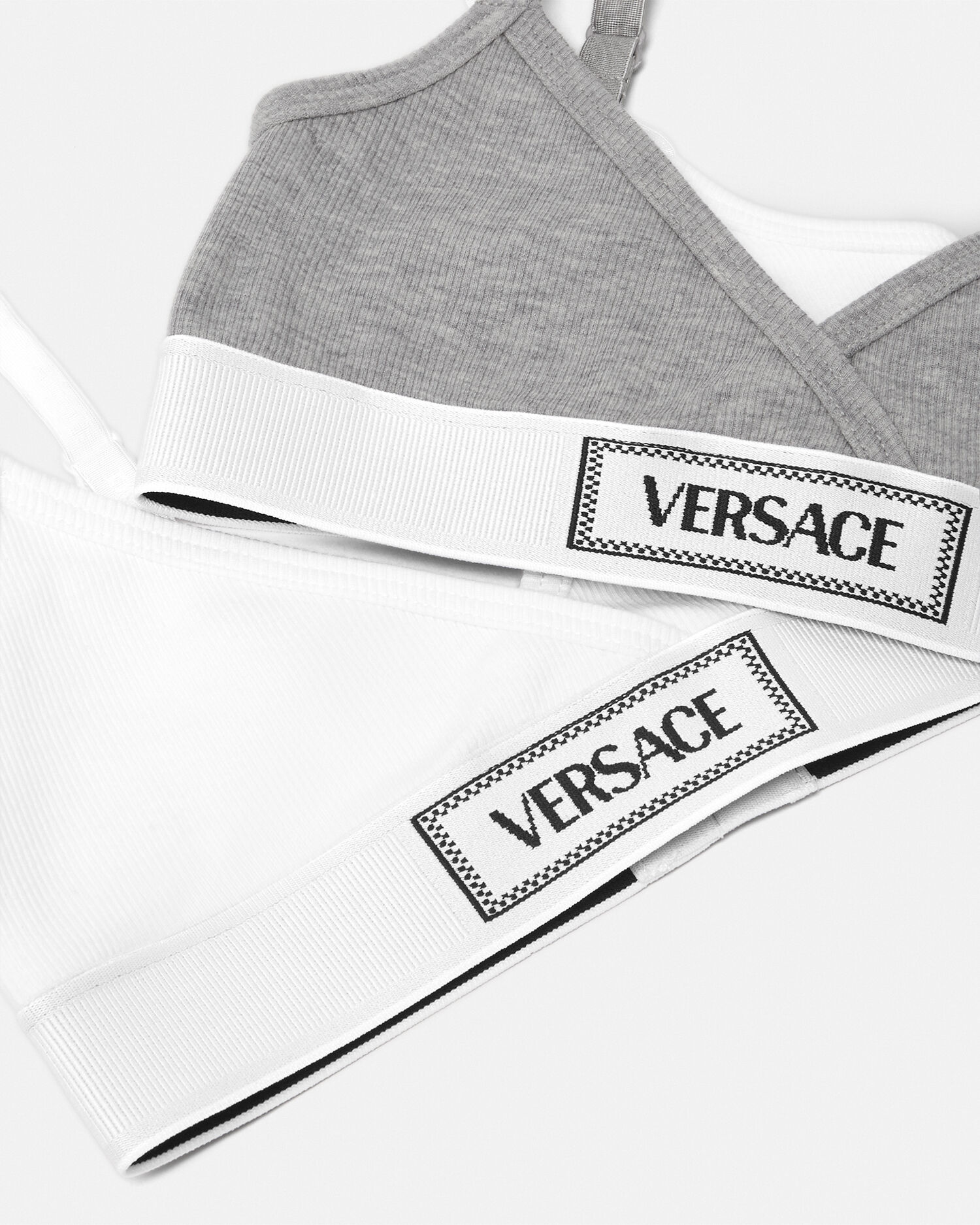 Kids Ribbed Cotton-Jersey Bralette 2-Pack White,Silver | VERSACE CA