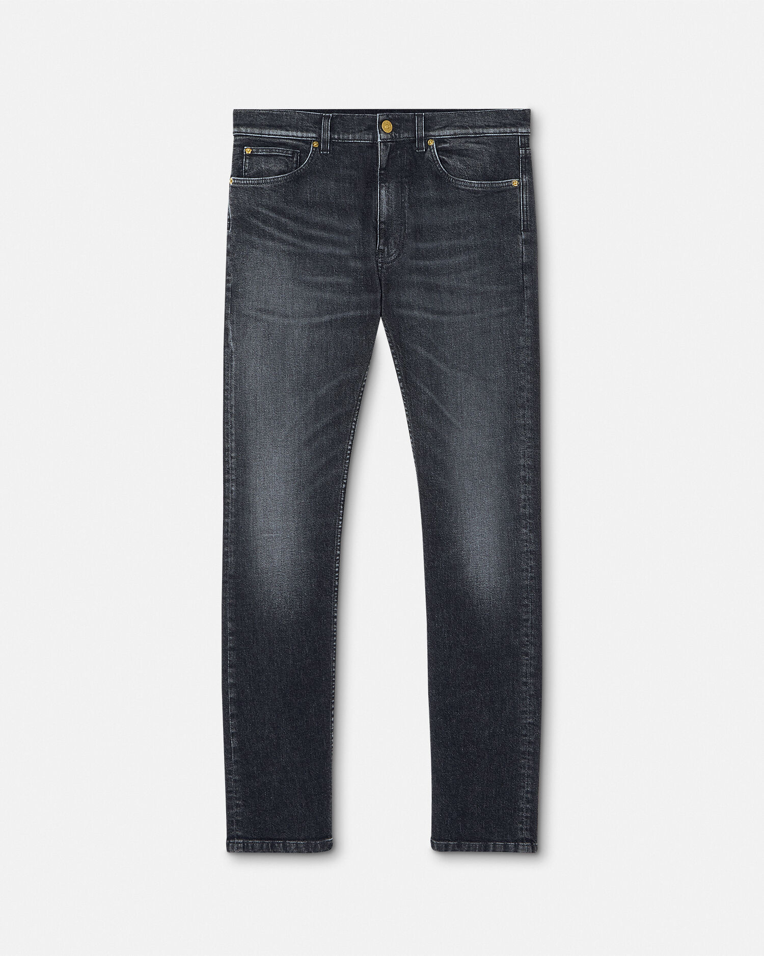 Embroidered Medusa Slim-Fit Jeans Black | VERSACE US