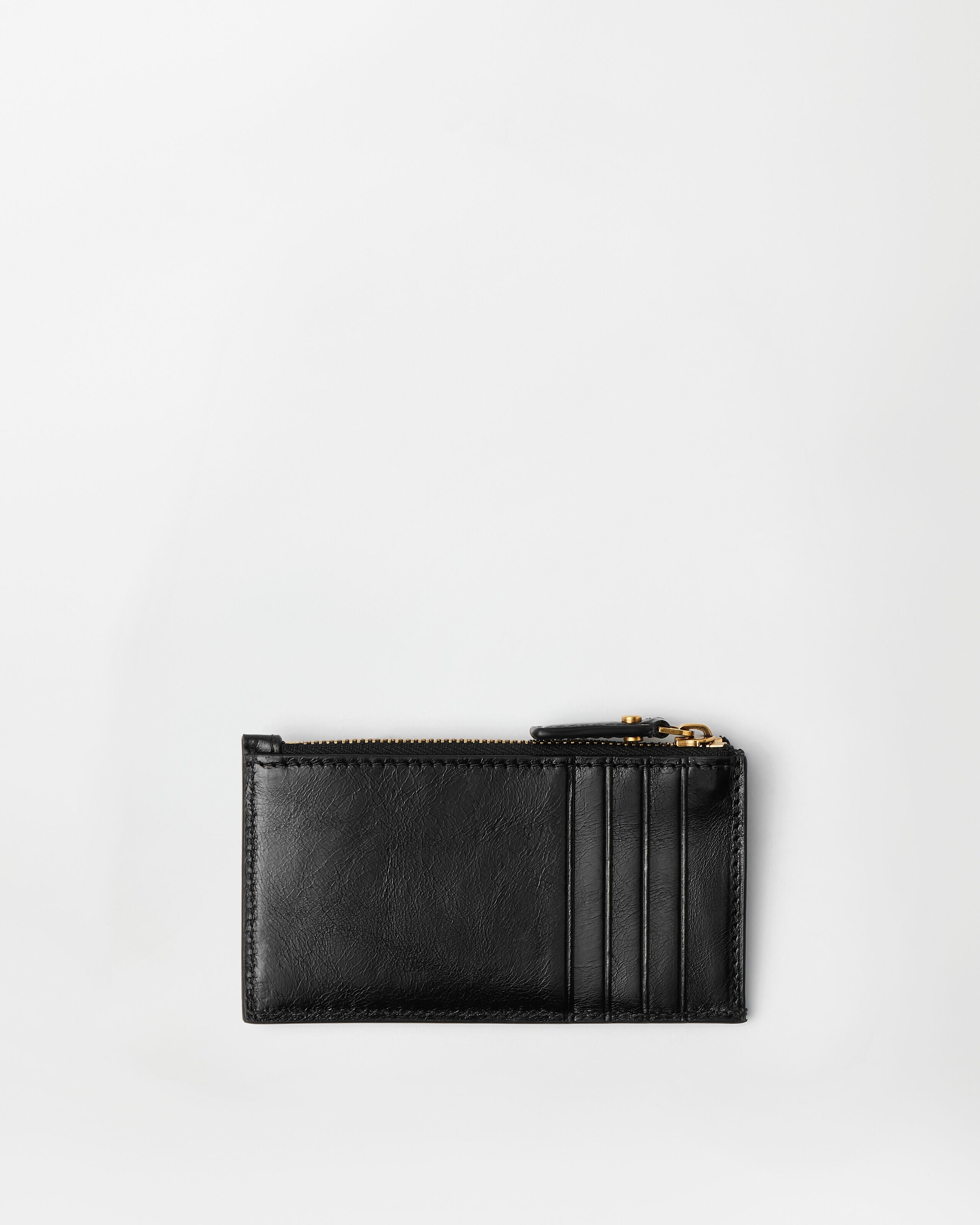 Roomy Leather Zip Card Holder Black,Brown | VERSACE US