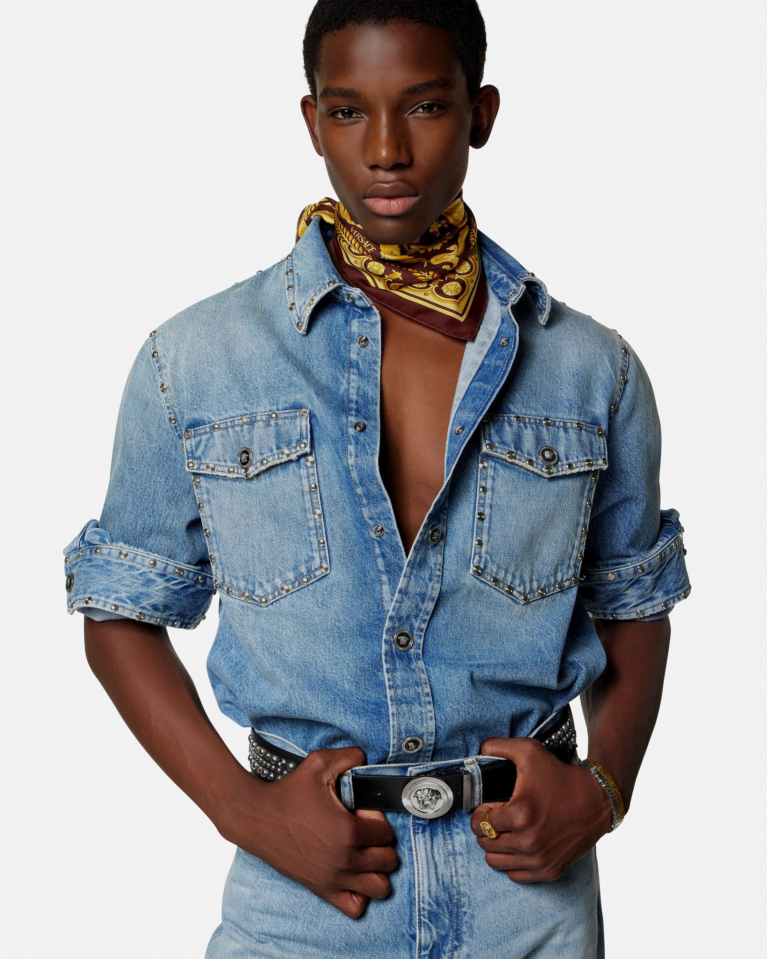 Printed Silk Twill Scarf 90 cm Burgundy,Gold | VERSACE US