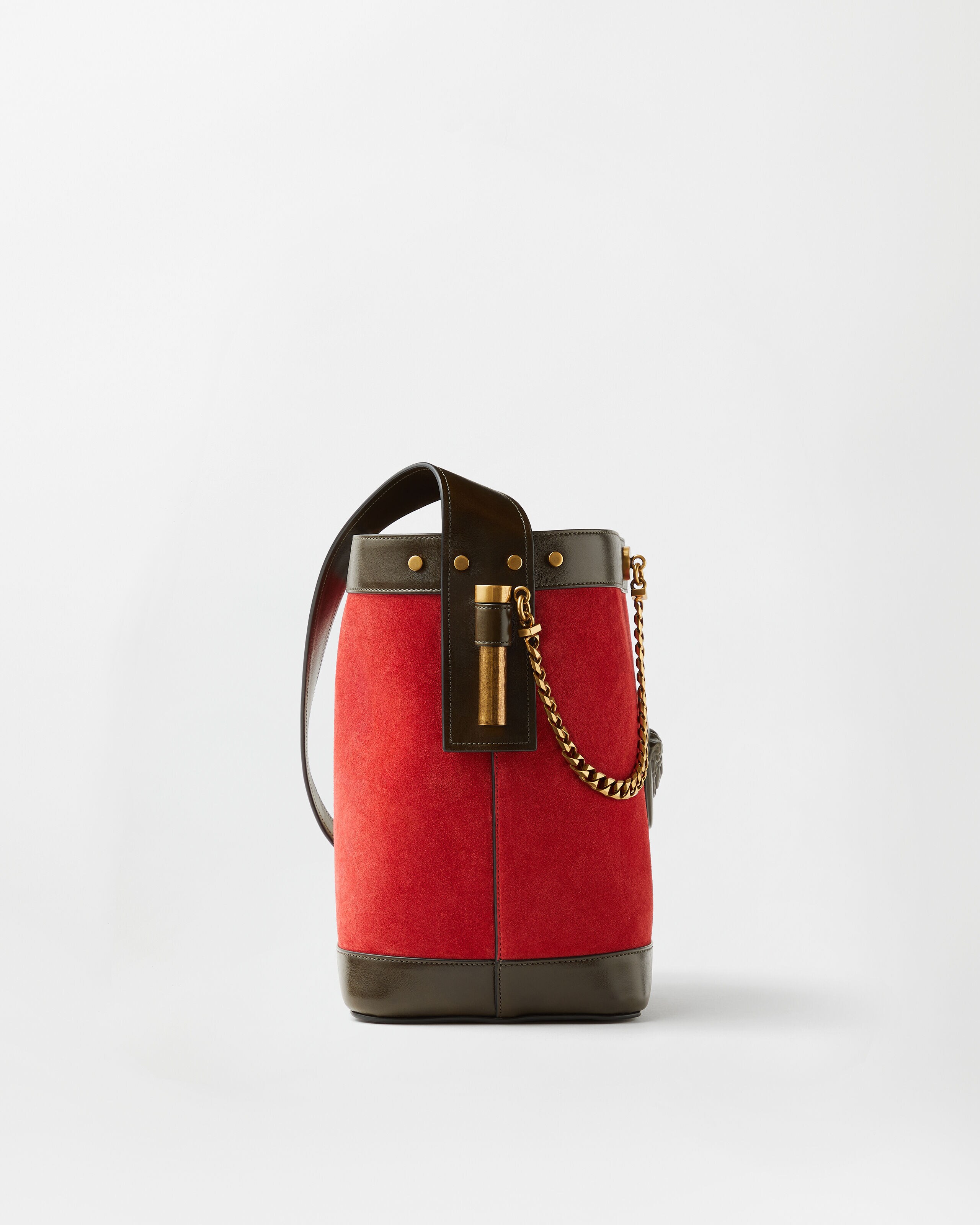 Pivot Small Suede Bucket Bag Red | VERSACE