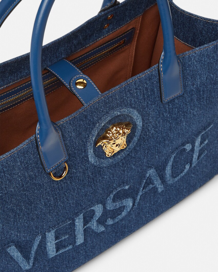 Versace La Medusa Large Denim Tote Blue 4