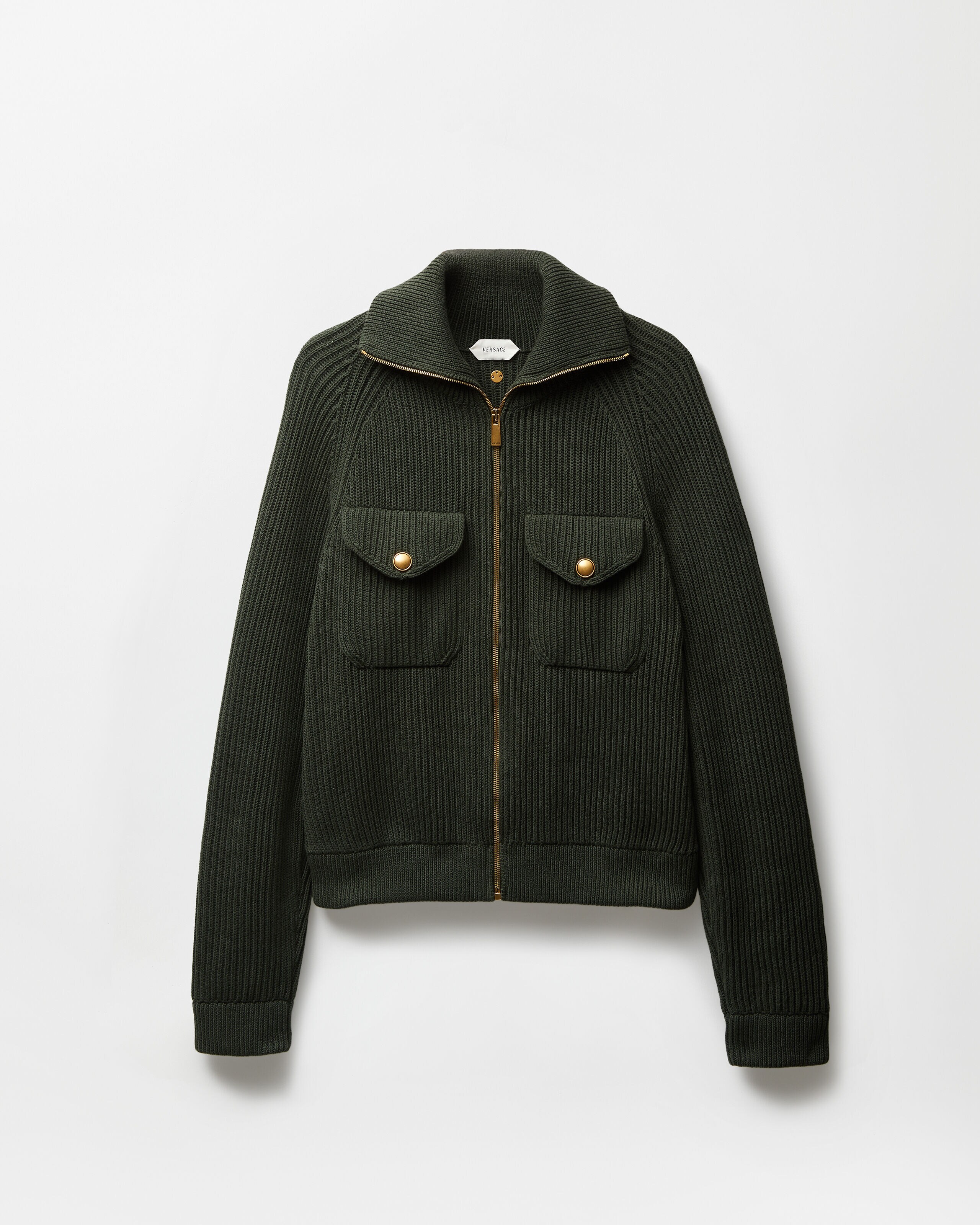 Wool Knit Zip Sweater Green | VERSACE