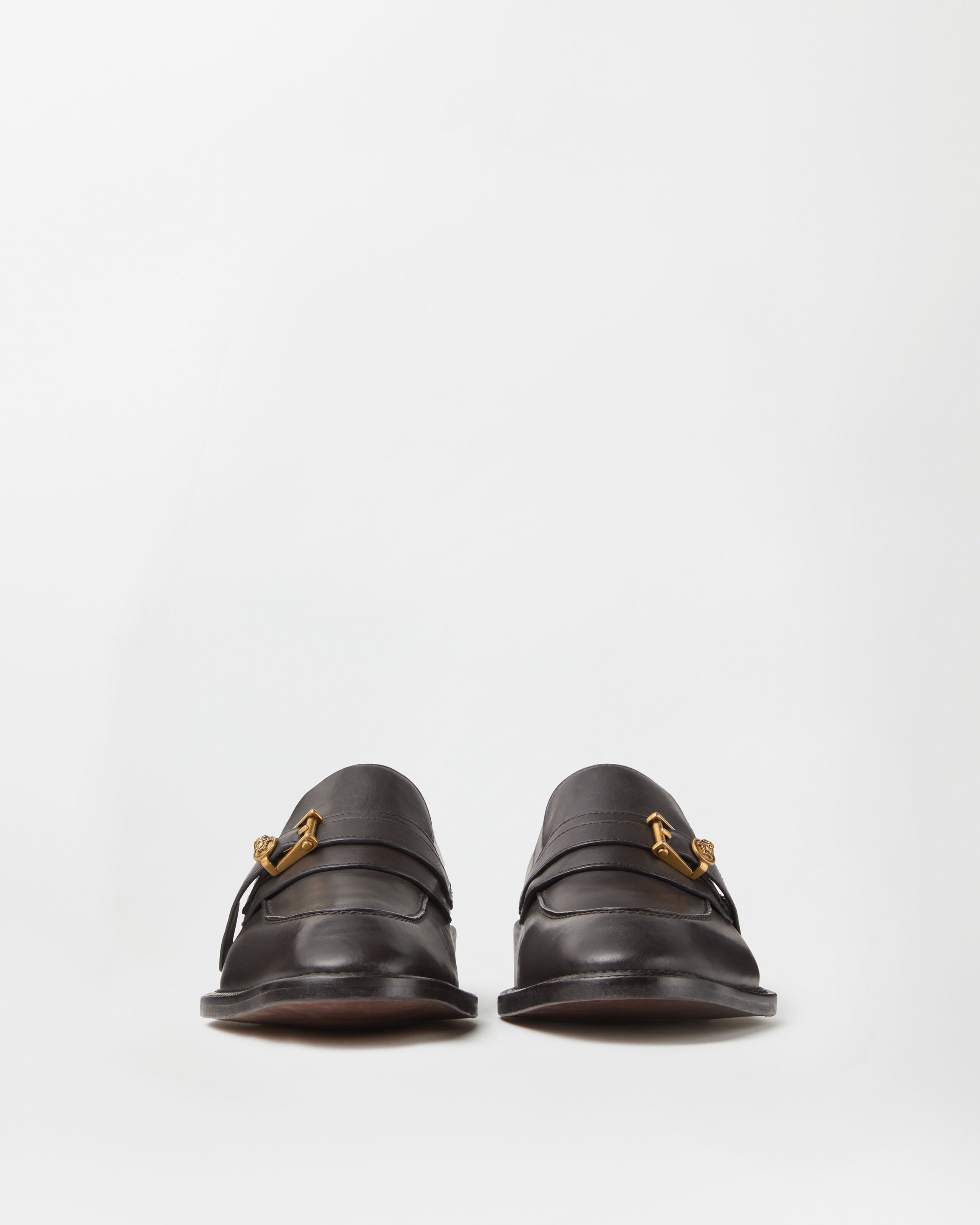 Primo Leather Loafers Brown,Gold | VERSACE US