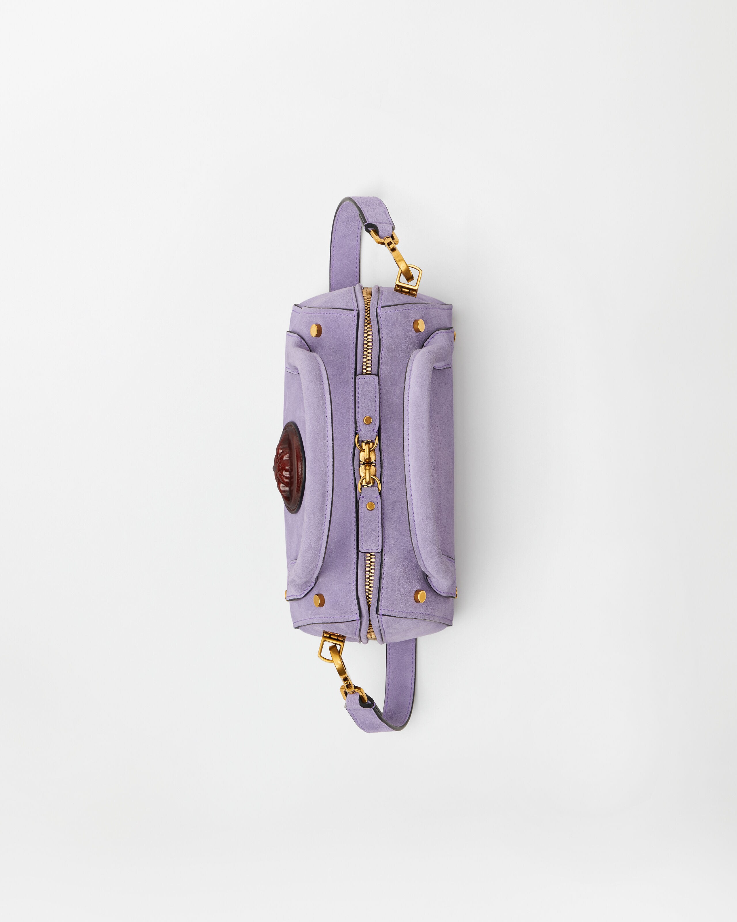 Roomy Small Suede Boston Bag Purple | VERSACE US