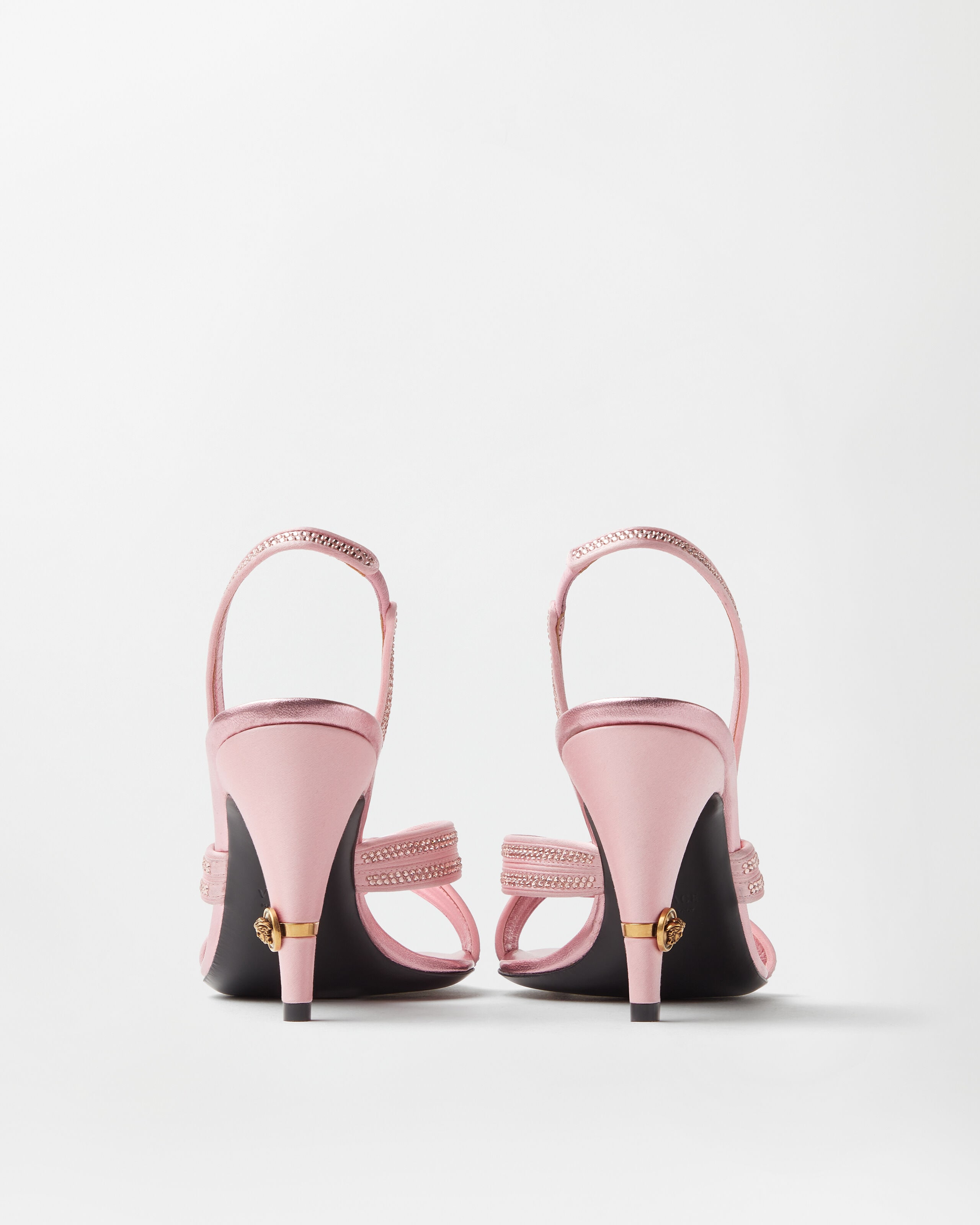 Gianni Embellished Nappa & Satin Slingbacks 90 mm Pink | VERSACE US