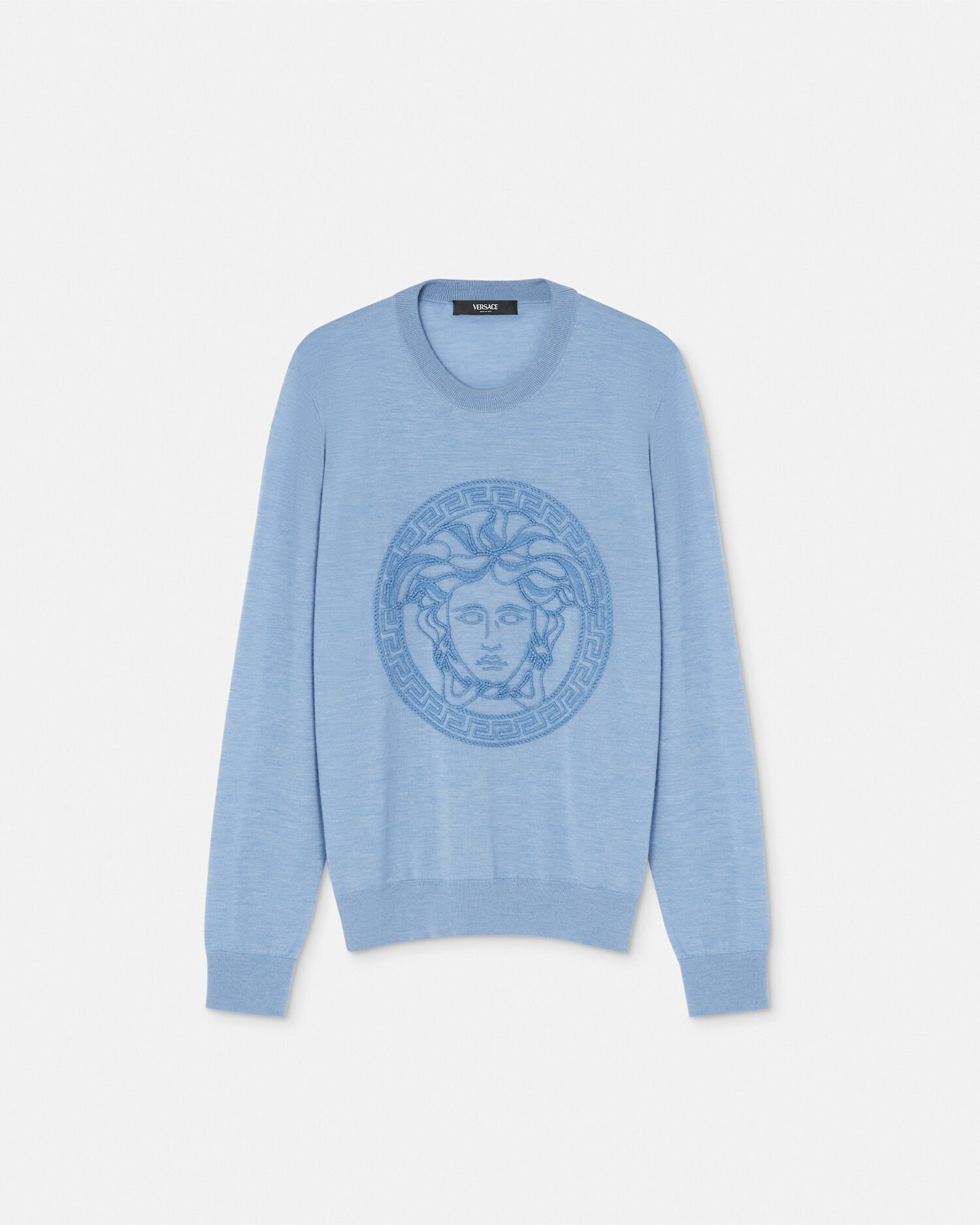 Embroidered Medusa Sweater Blue VERSACE