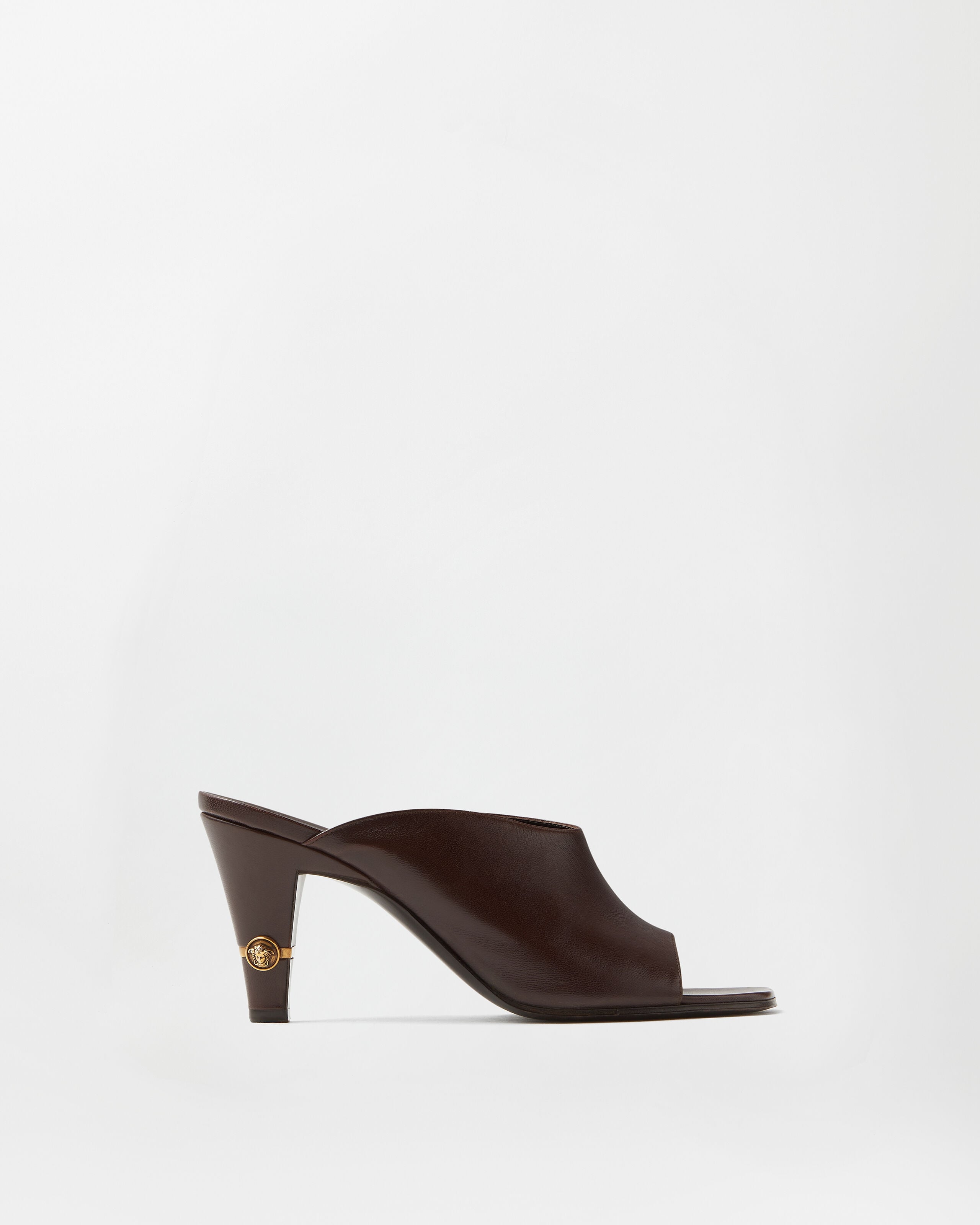 Giulietta Leather Mules 80 mm Brown | VERSACE US