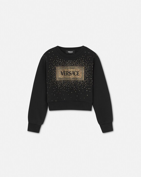 Versace Kids Embellished Cotton-Jersey Sweatshirt Black 1