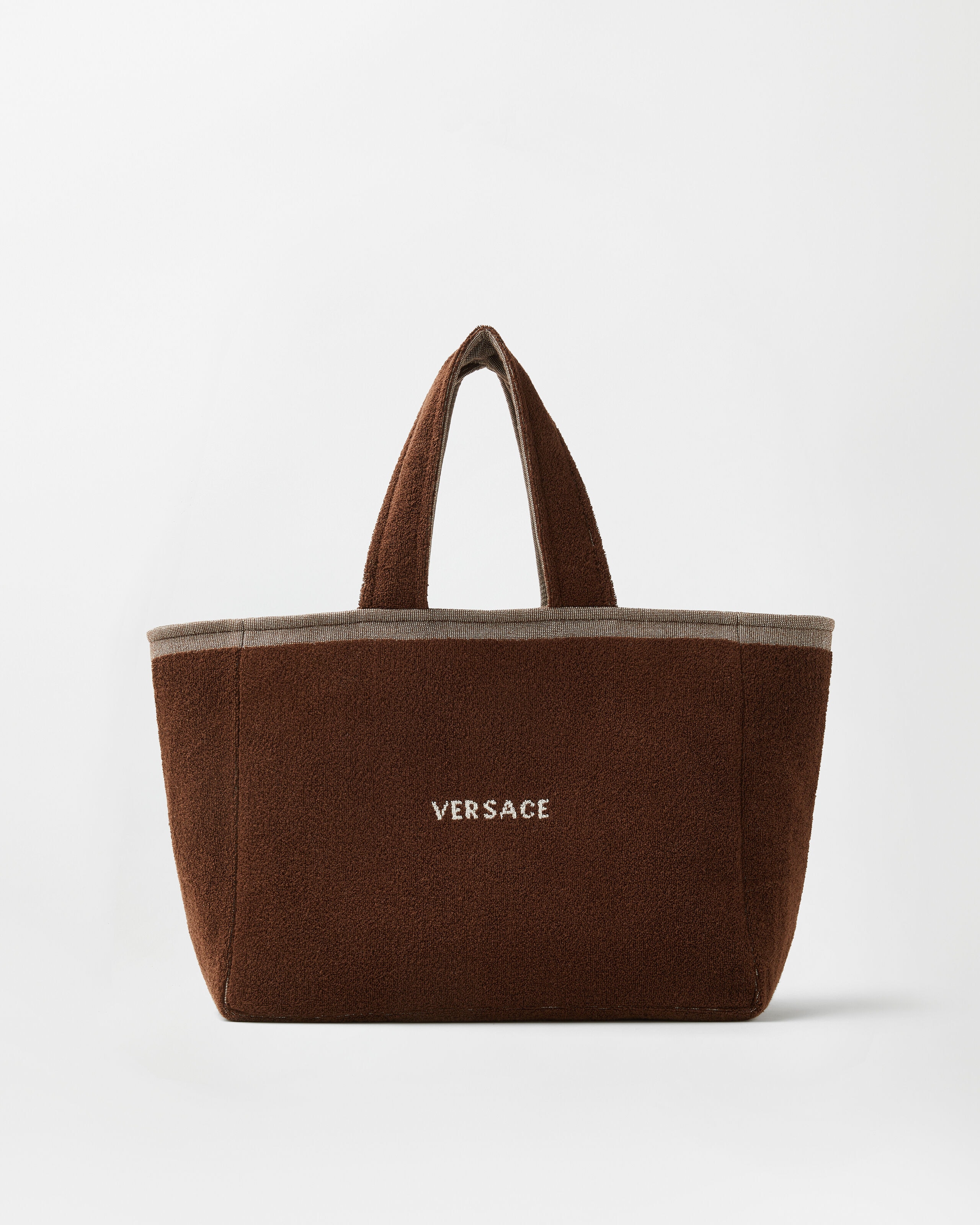 Cotton-Terry Jacquard Tote Brown | VERSACE US