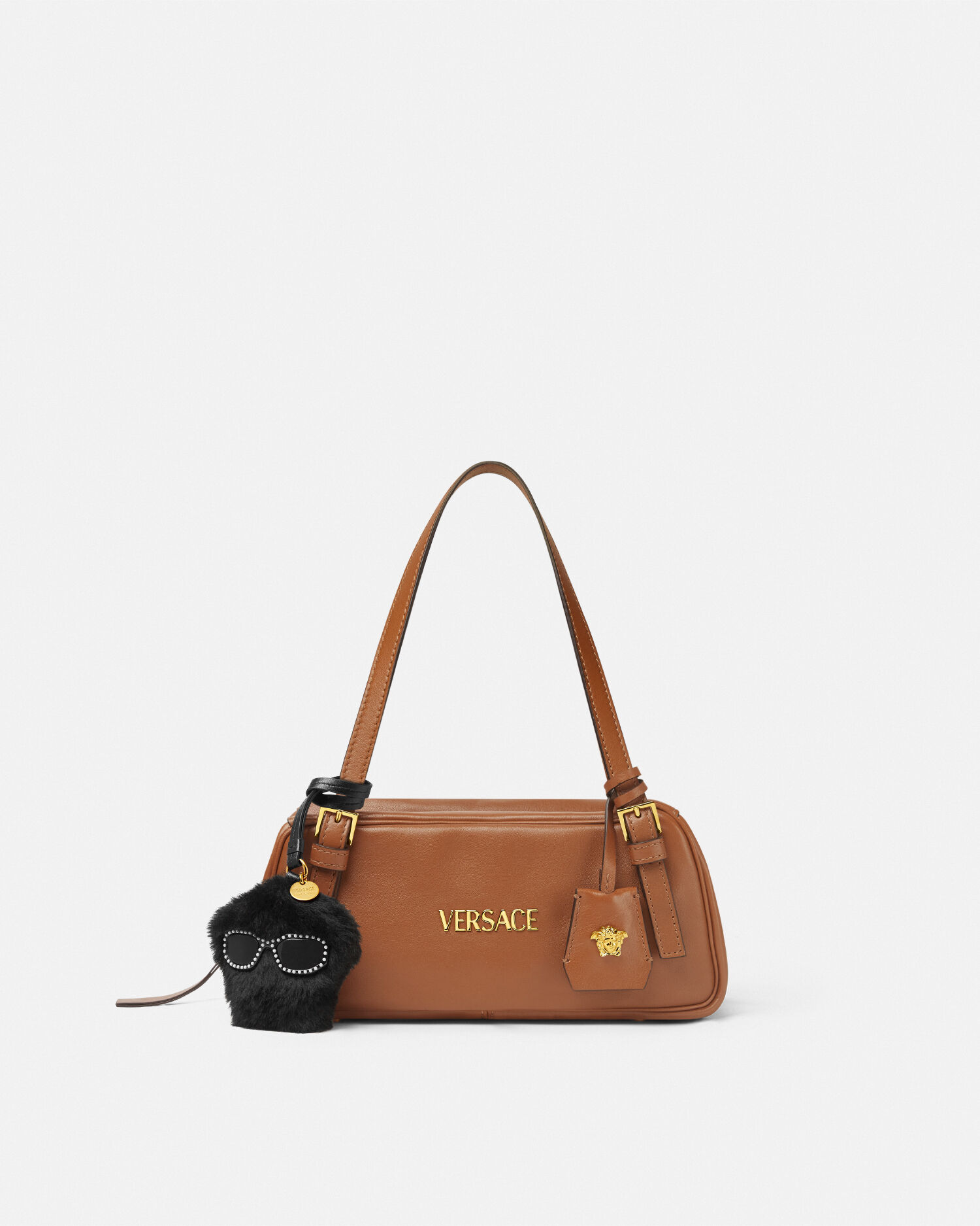 Medusa Fluffy Shearling Charm Black,Gold | VERSACE US