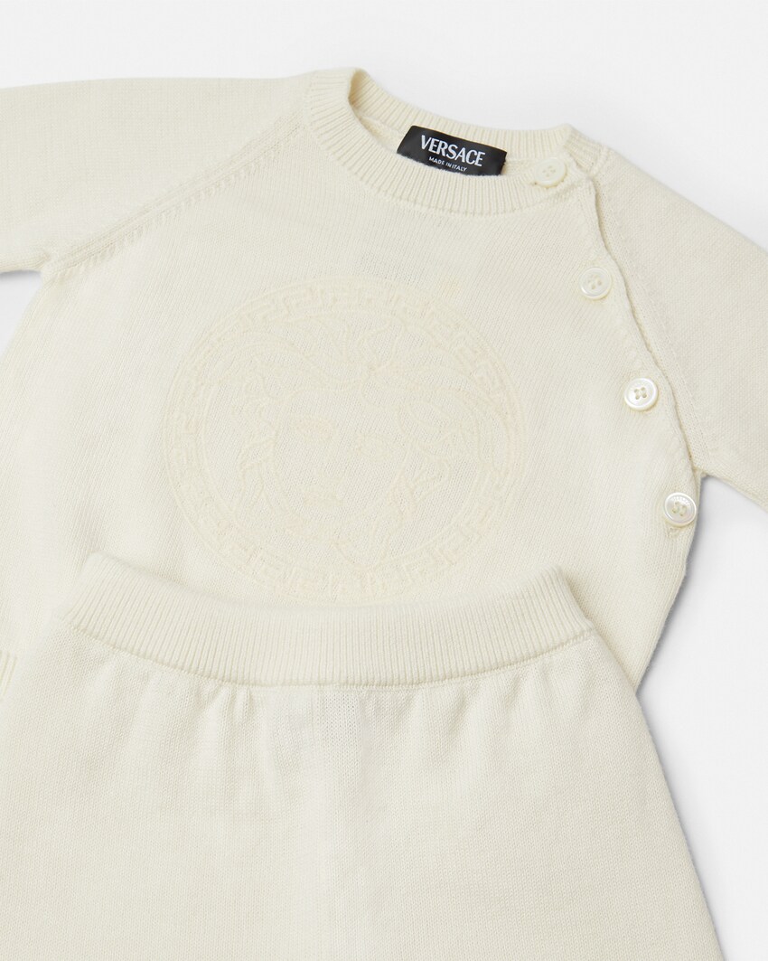 Baby Embroidered Cotton Knit Sweater Set White 4