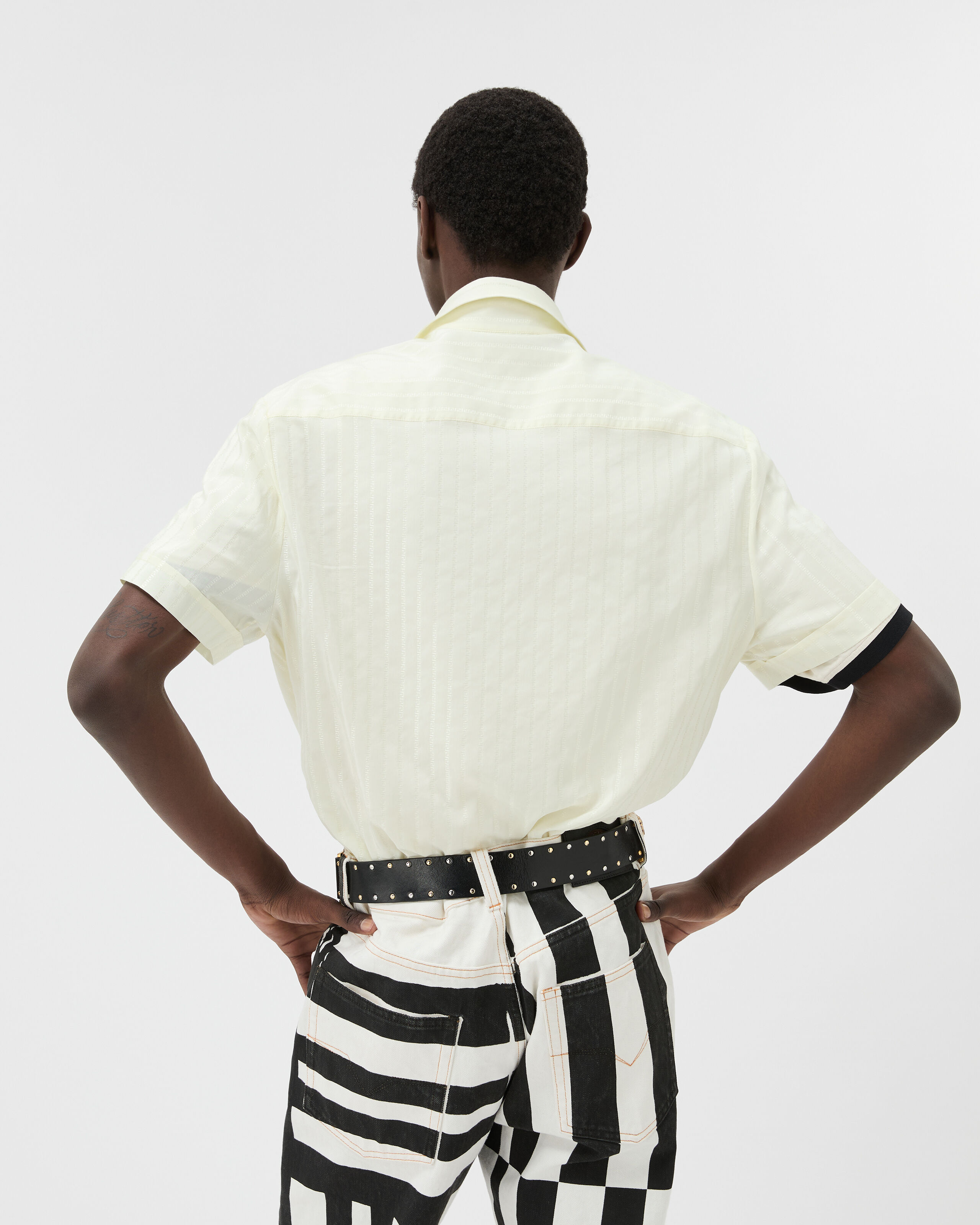 Jacquard Cotton-Silk Regular Shirt Yellow | VERSACE UK