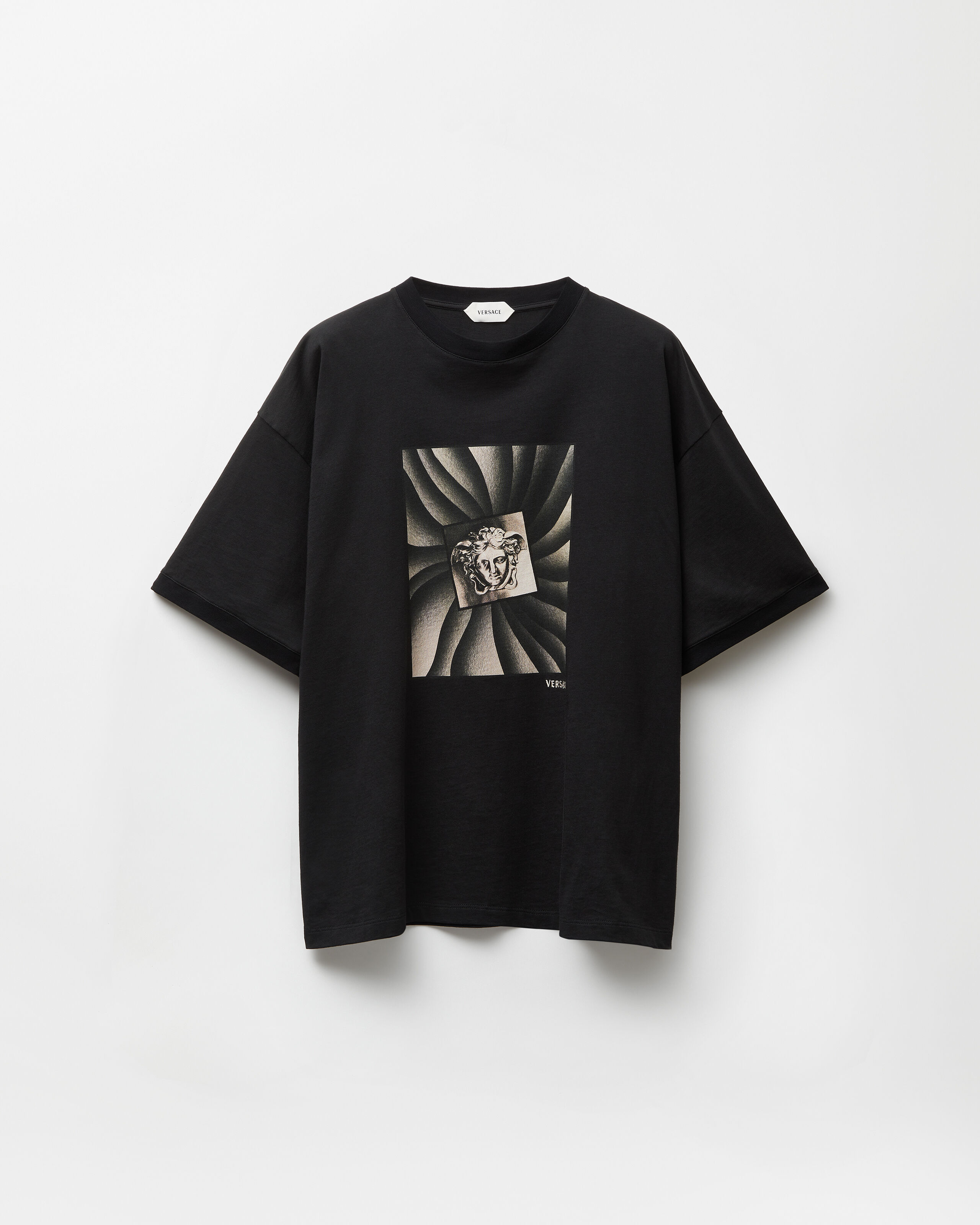 Printed Cotton-Jersey Regular T-Shirt Black | VERSACE US