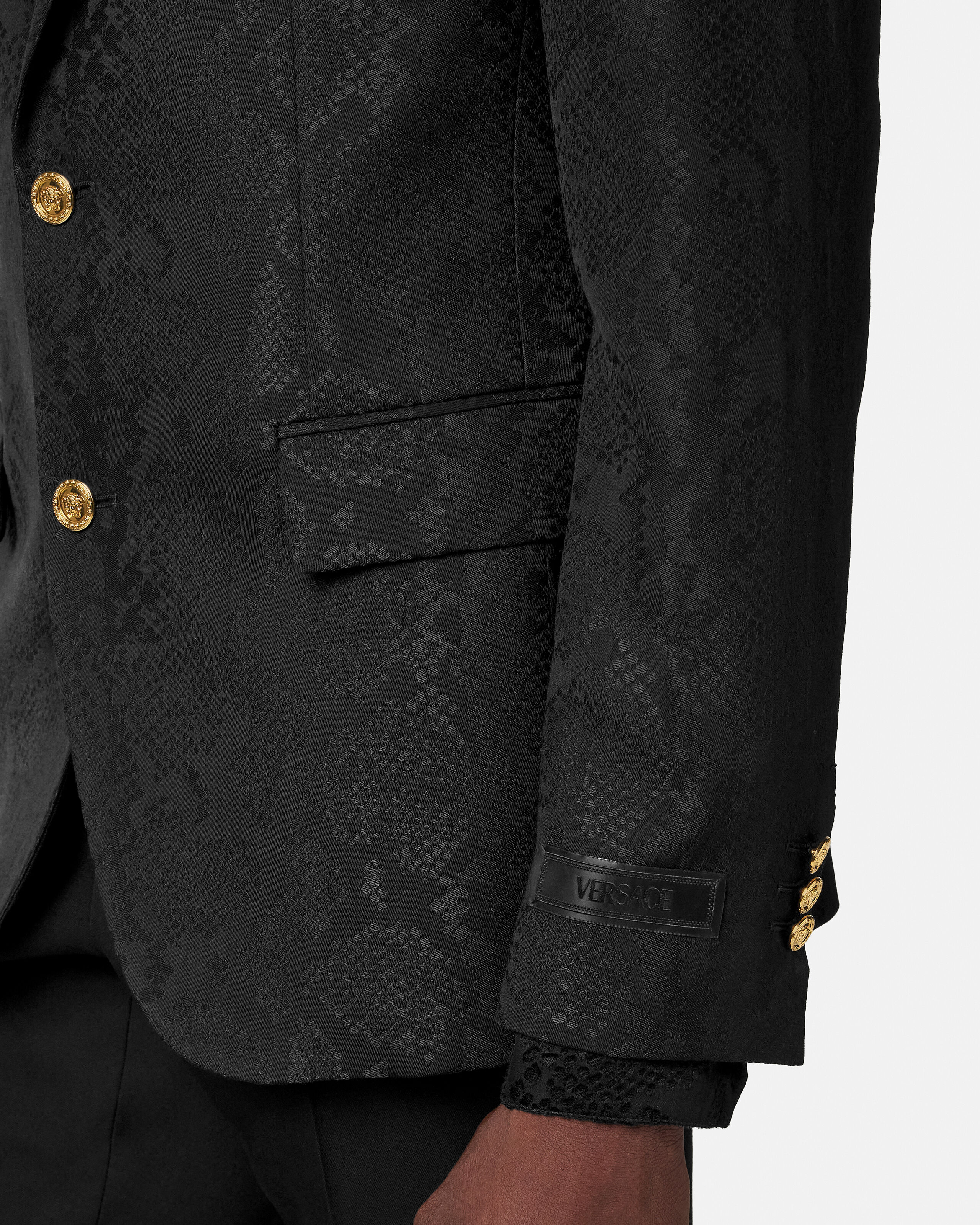 Python-Jacquard Wool-Blend Blazer Black | VERSACE