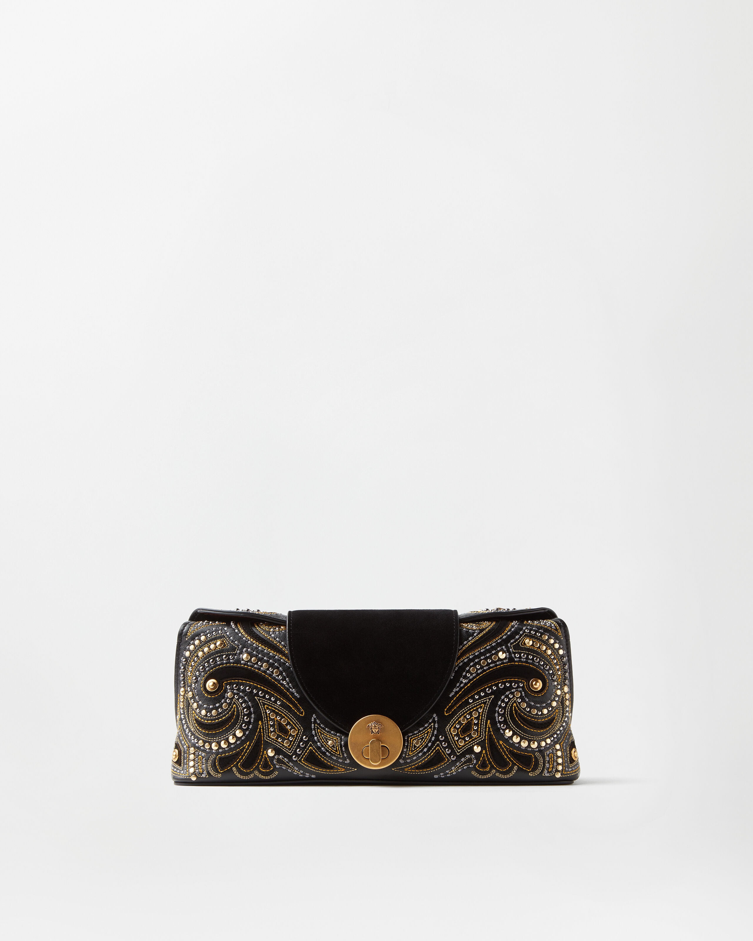 Versace vivian embroidered suede clutch