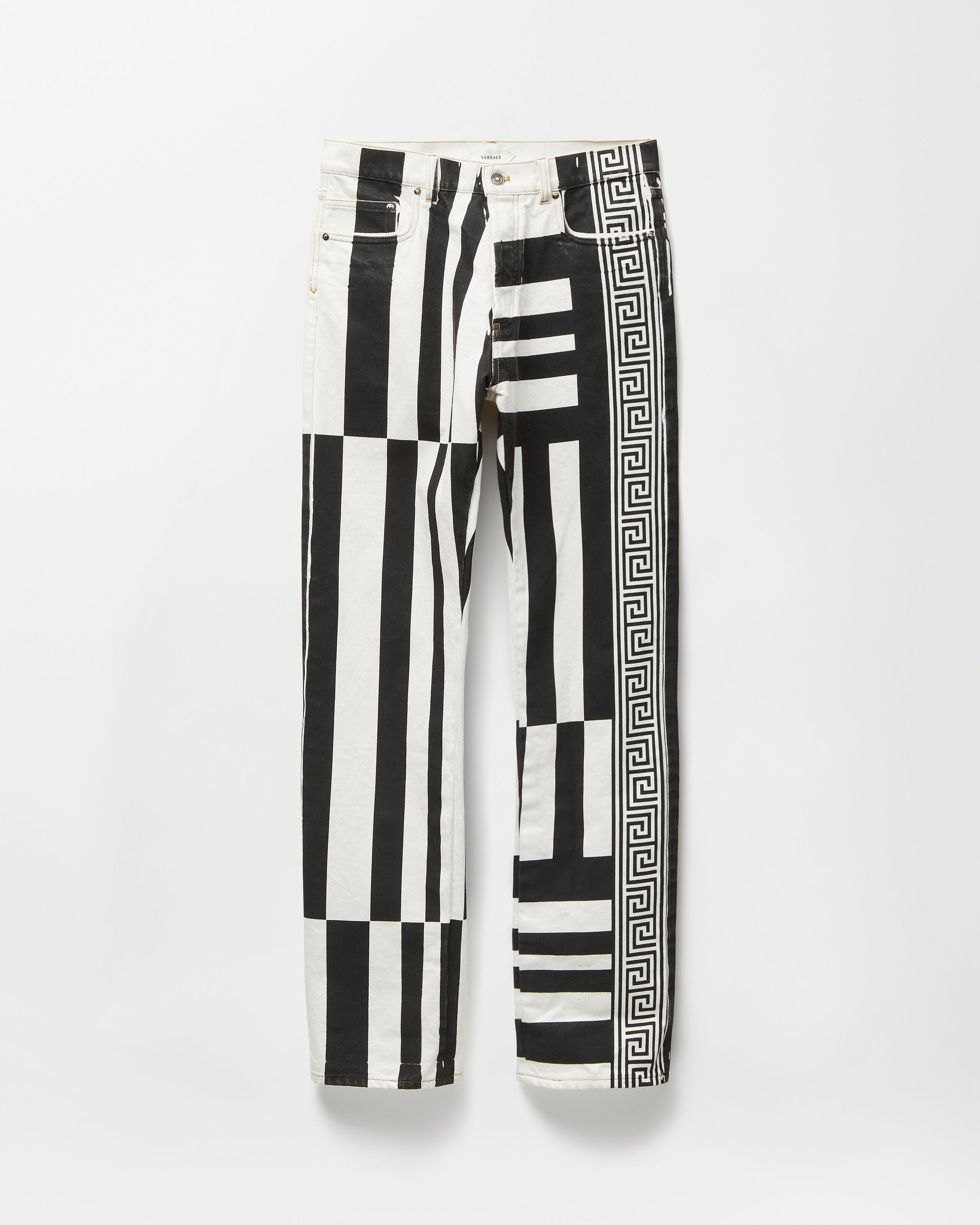 Printed Straight Leg Jeans Black,White | VERSACE