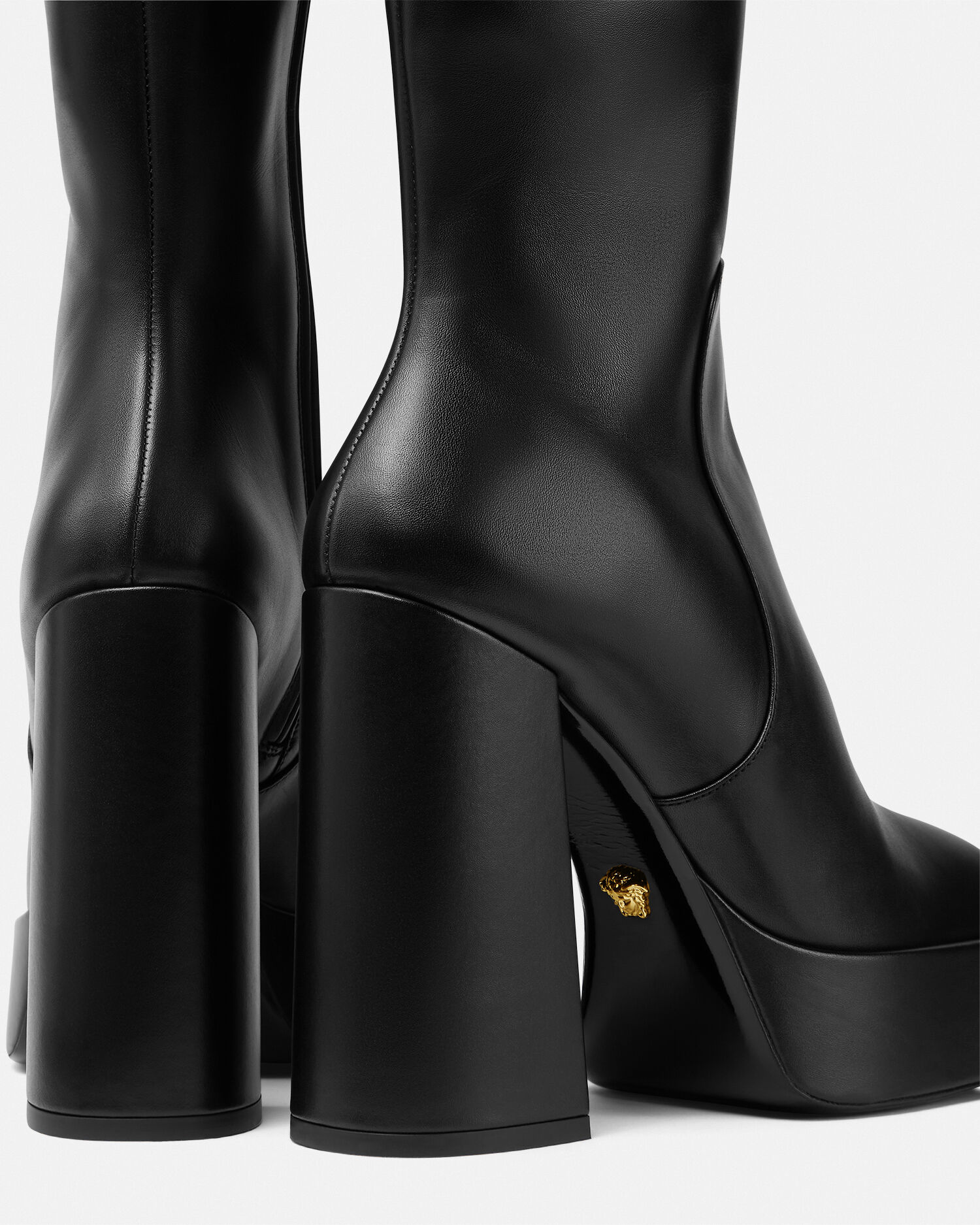 Aevitas Leather Platform Boots 120 mm Black Gold VERSACE