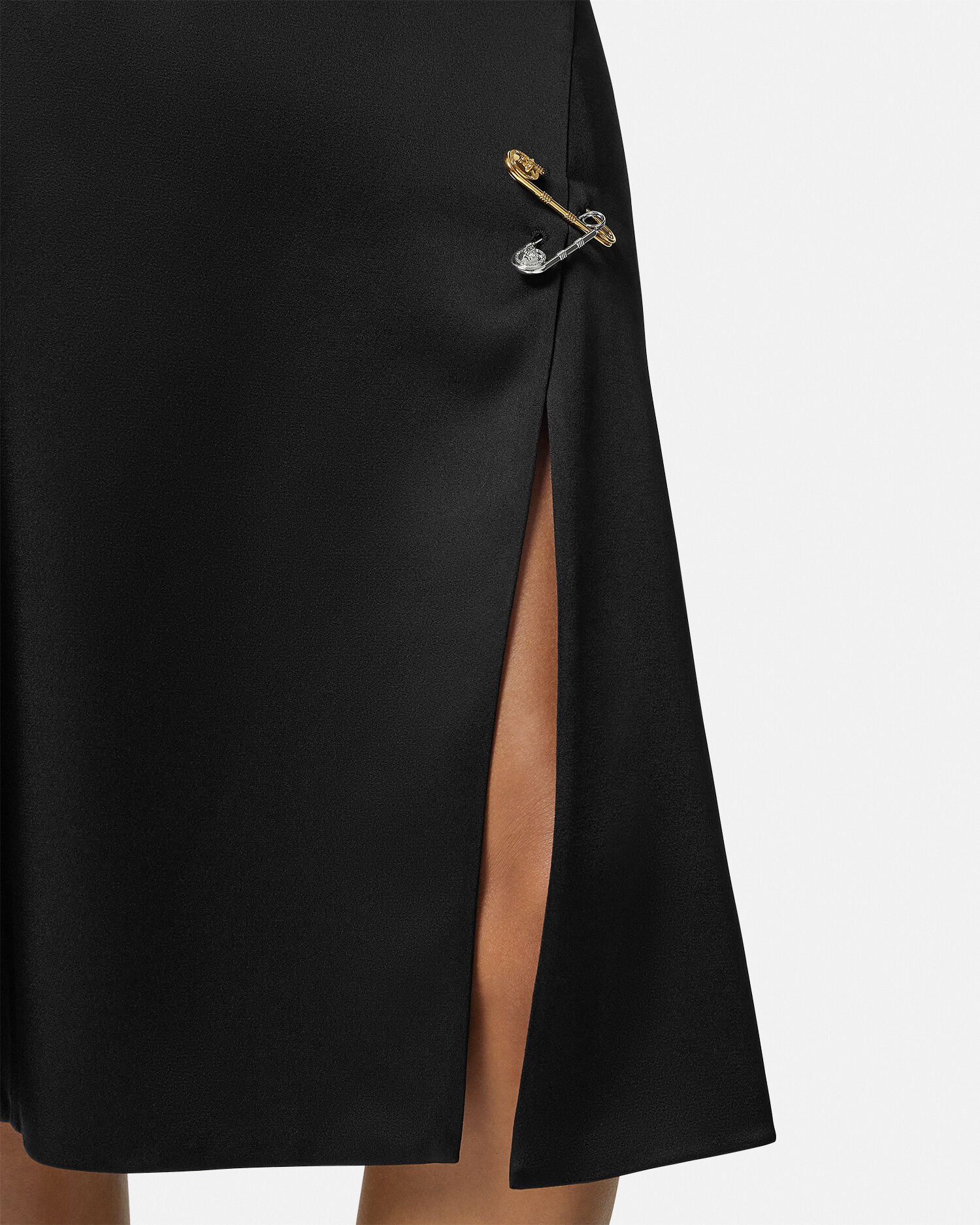 【送料&関税込】Versace safety Pin Flared Midi Skirt Safety Pin Flowy Satin Midi Skirt | VERSACE US