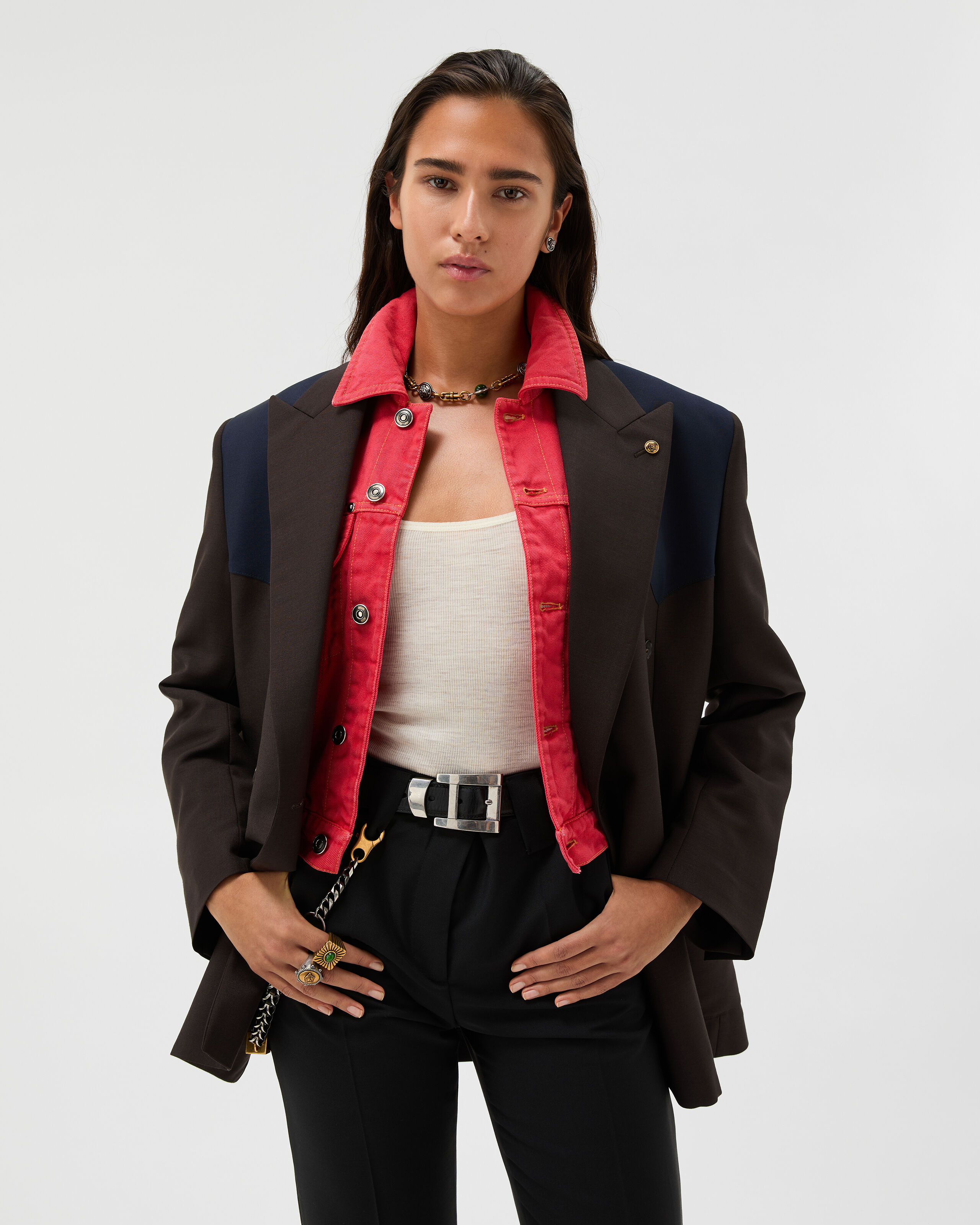 Wool-Mohair Blazer Blue,Brown | VERSACE US
