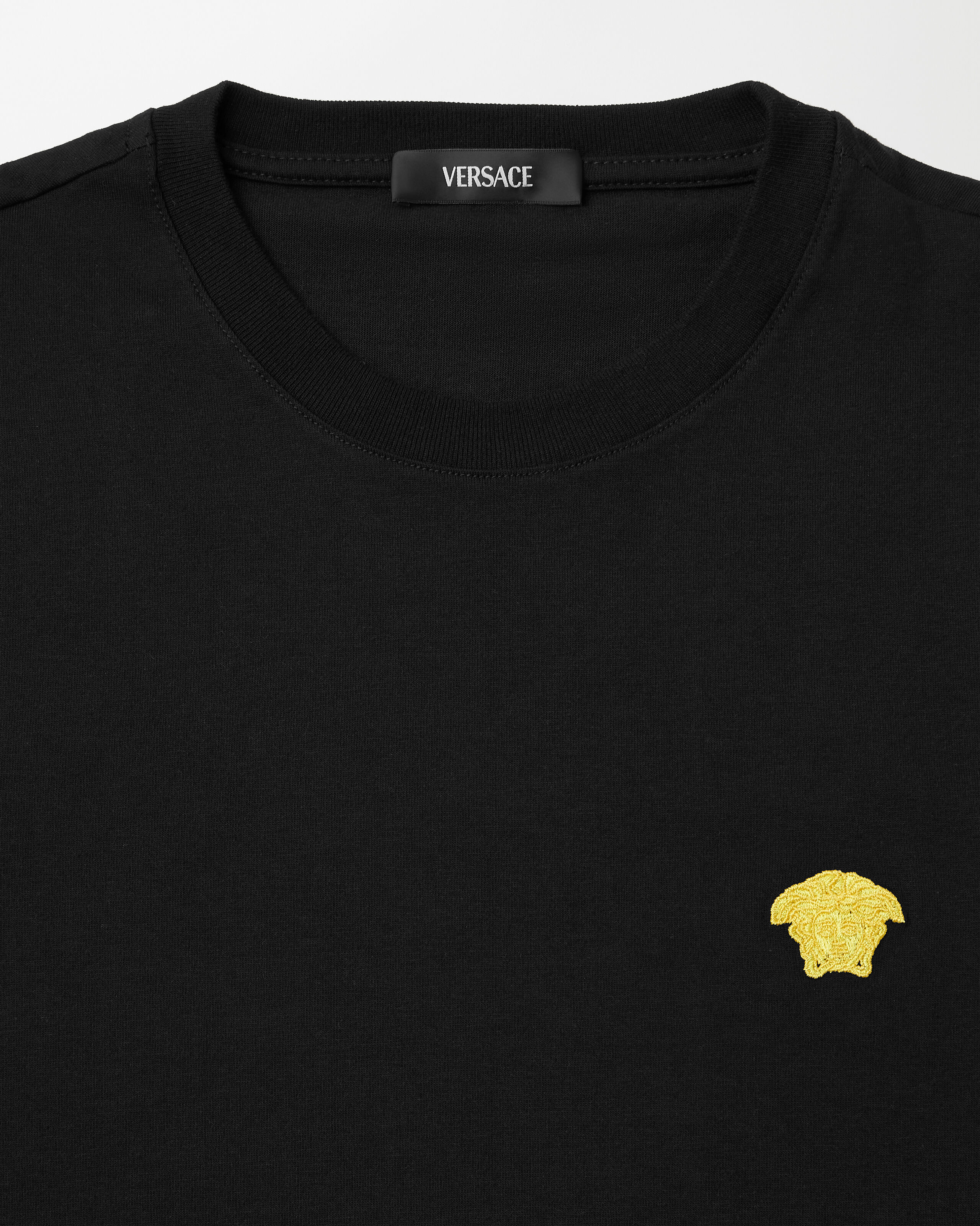 Embroidered Cotton-Jersey T-Shirt Black | VERSACE CA