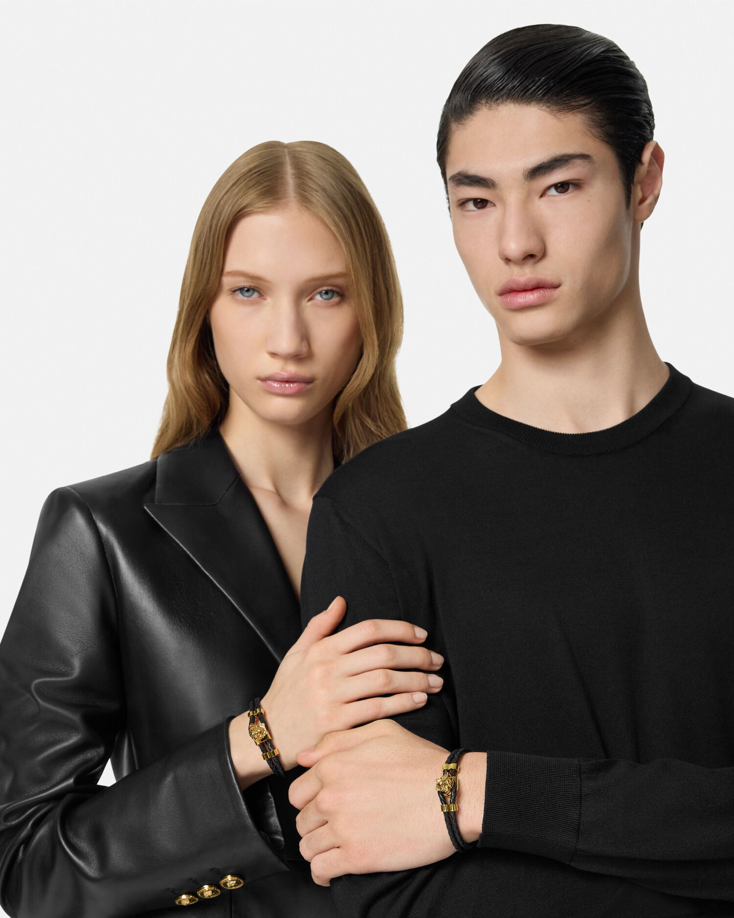 La Medusa Leather Bracelet Black,Gold | VERSACE US