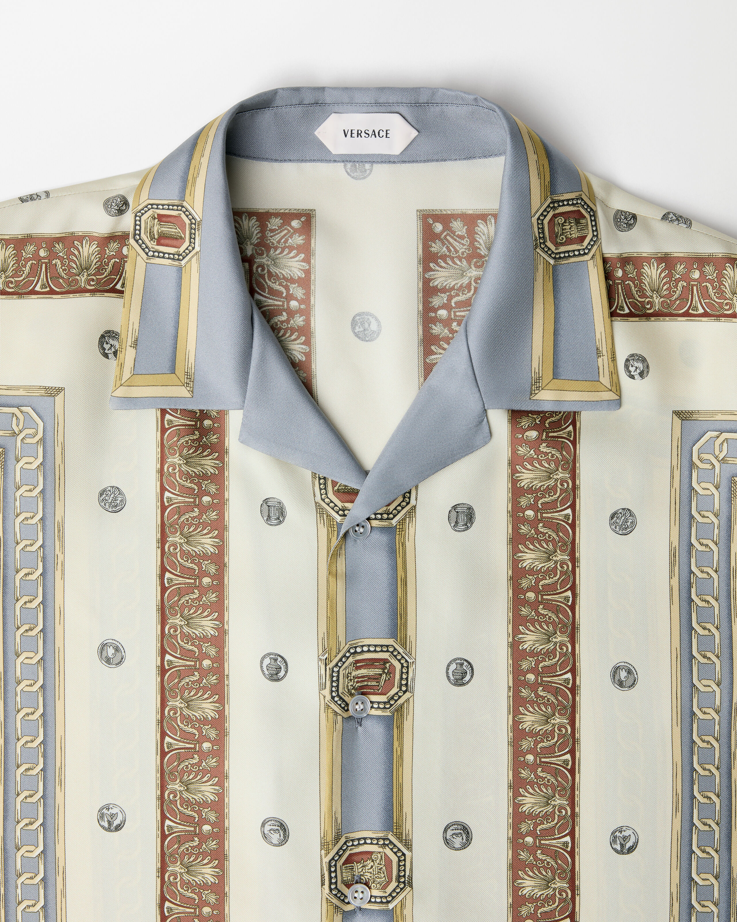 Printed Silk Twill Shirt White,Print | VERSACE US